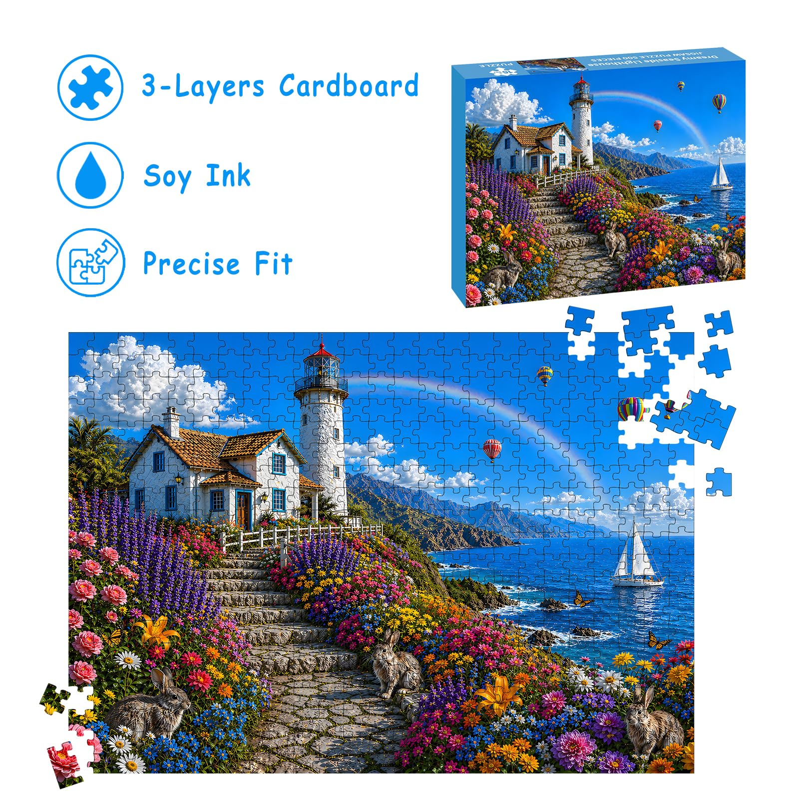 Ocean Lighthouse Puzzles for Adults 500 Pieces, Letter on The Back