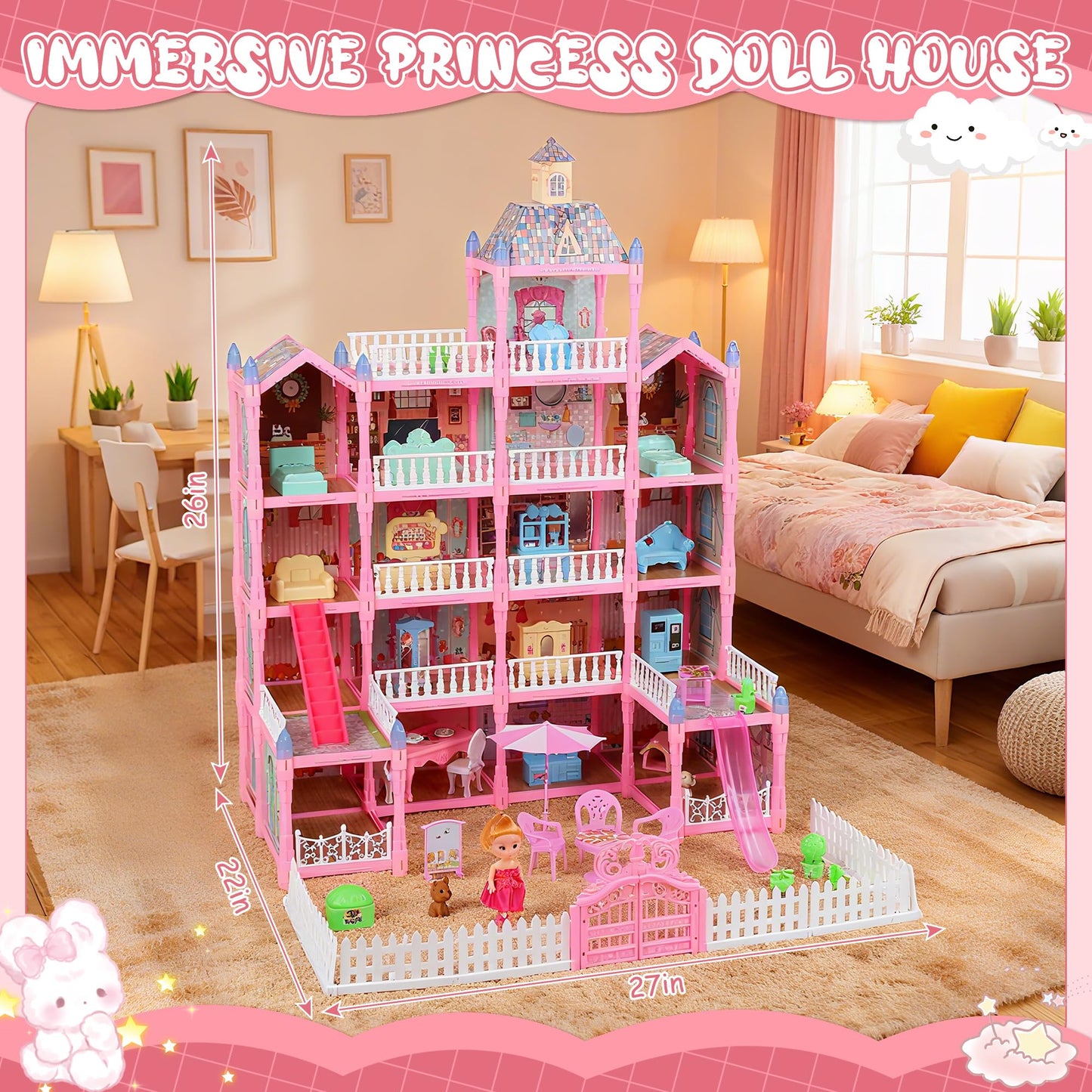 Dream Doll House for Girls Toys, 2026 Dollhouse 4-Story 17 Rooms with Dolls, Lights, Pets, Furniture & Accessories, Playset Toddler Playhouse Gift