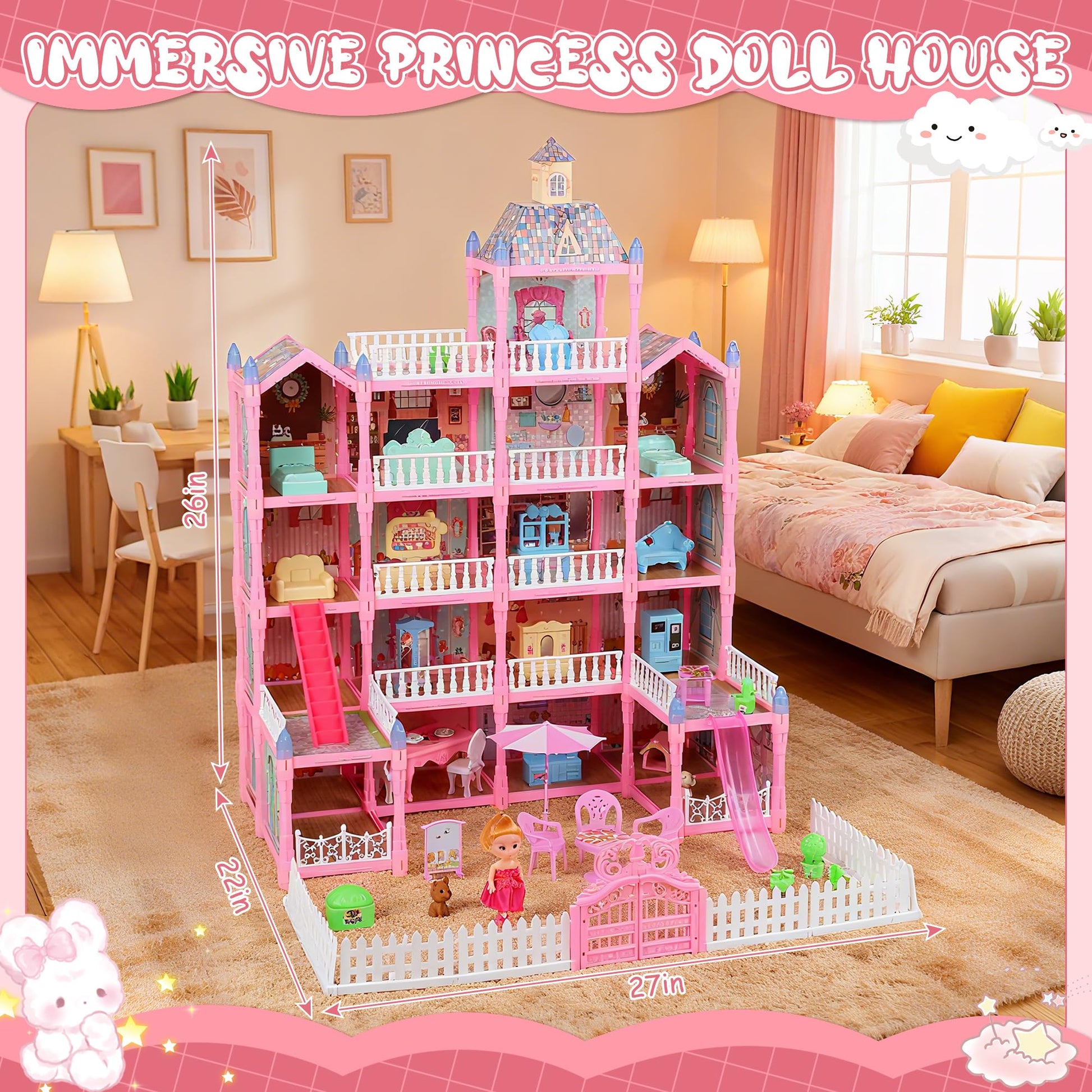 Dream Doll House for Girls Toys, 2026 Dollhouse 4-Story 17 Rooms with Dolls, Lights, Pets, Furniture & Accessories, Playset Toddler Playhouse Gift