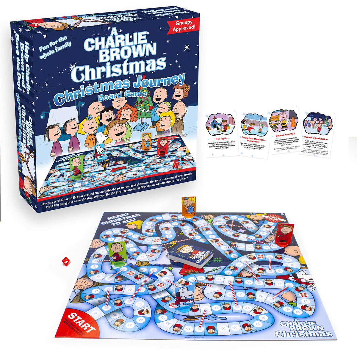 Aquarius Charlie Brown Christmas Journey Board Game- Fun for Kids & Adults - Officially Licensed Peanuts Merchandise & Collectibles, Blue, White