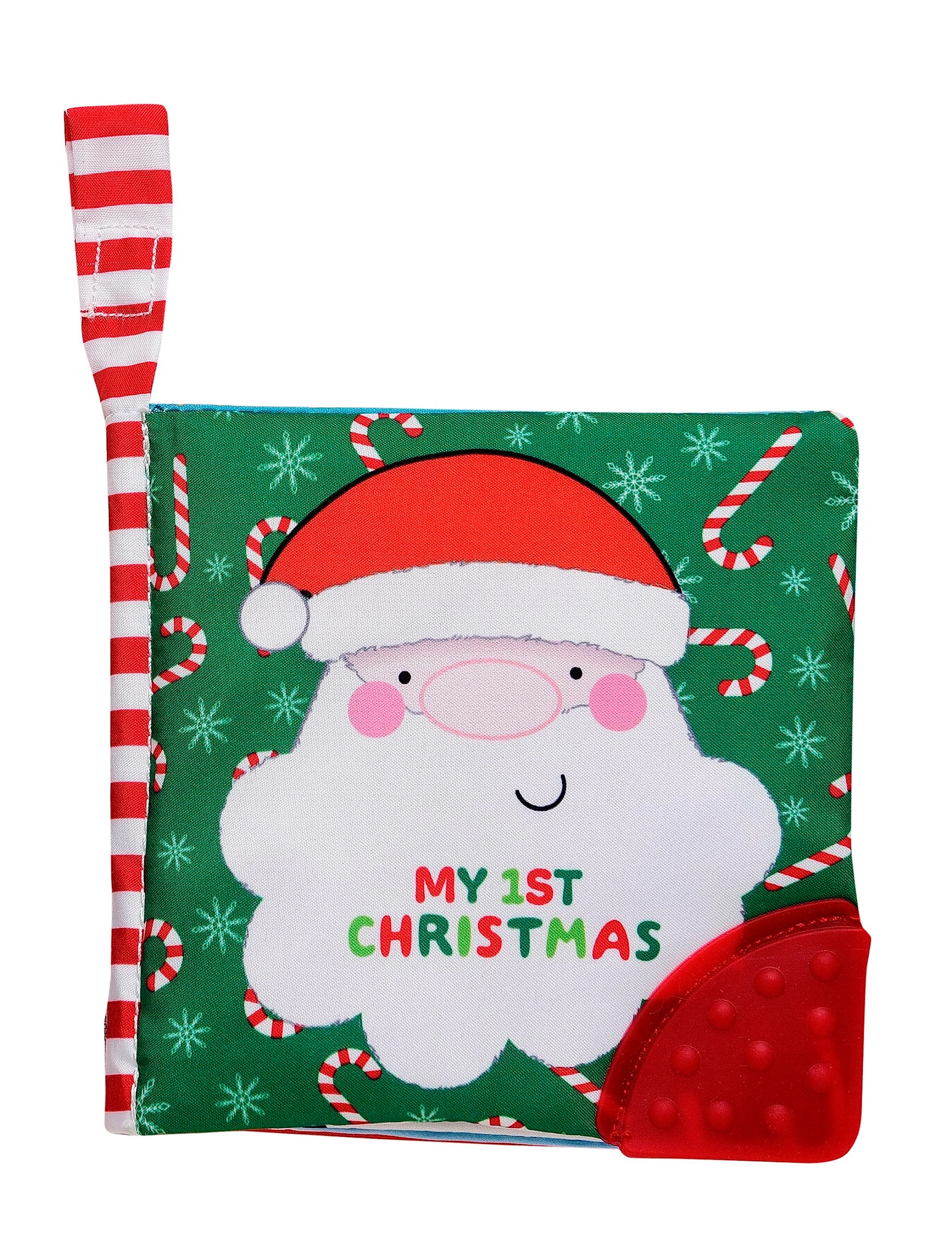 My First Christmas Soft, Crinkle Activity Book with Silicone Teether and Travel Strap, Santa, Green (5 1/2 inch Square)
