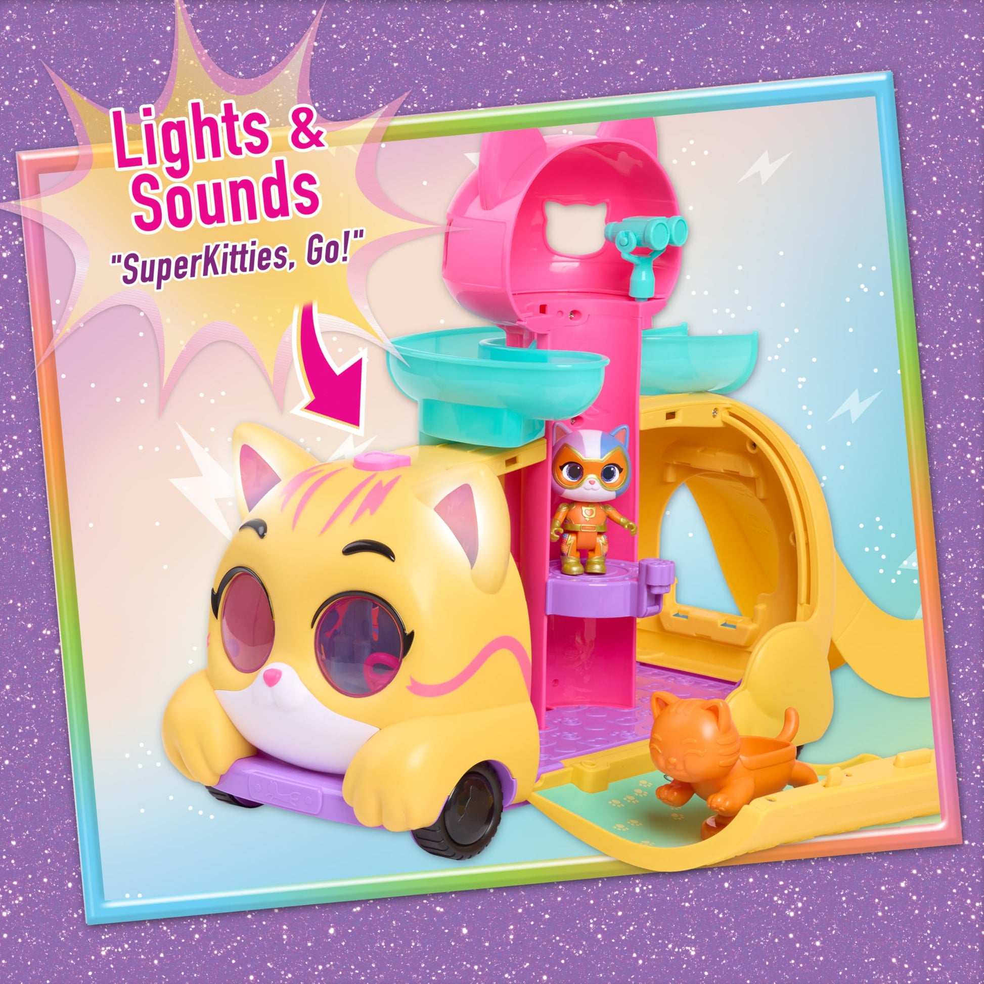 Disney Junior SuperKitties Purr ‘N’ Go Lights and Sounds Playset, 10 Pieces, Articulated Figures, Kids Toys for Ages 3 Up by Just Play