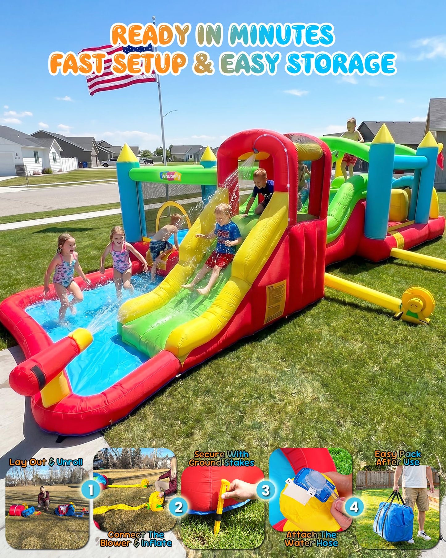 29ft Huge Inflatable Obstacle Course Modular Bounce House Water Slide Park