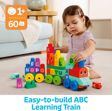 MEGA BLOKS First Builders Toddler Building Blocks Toy Set, ABC Learning Train with 60 Pieces, Ages 1+ Years