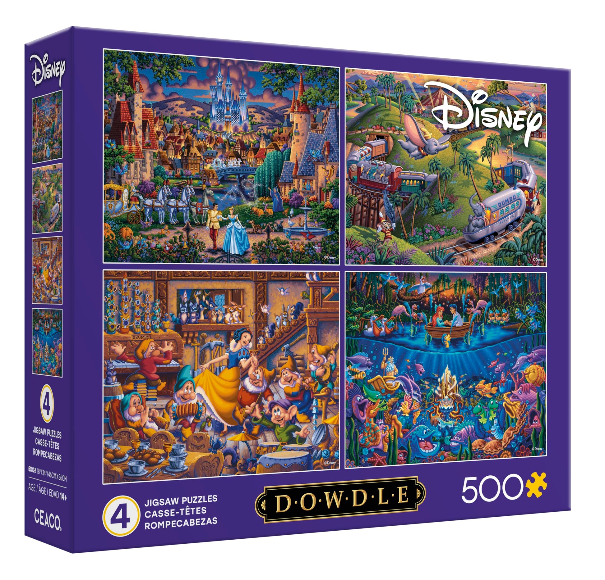 Ceaco - Disney Dowdle Collection - 4 Pack 500 Piece Puzzles for Adults