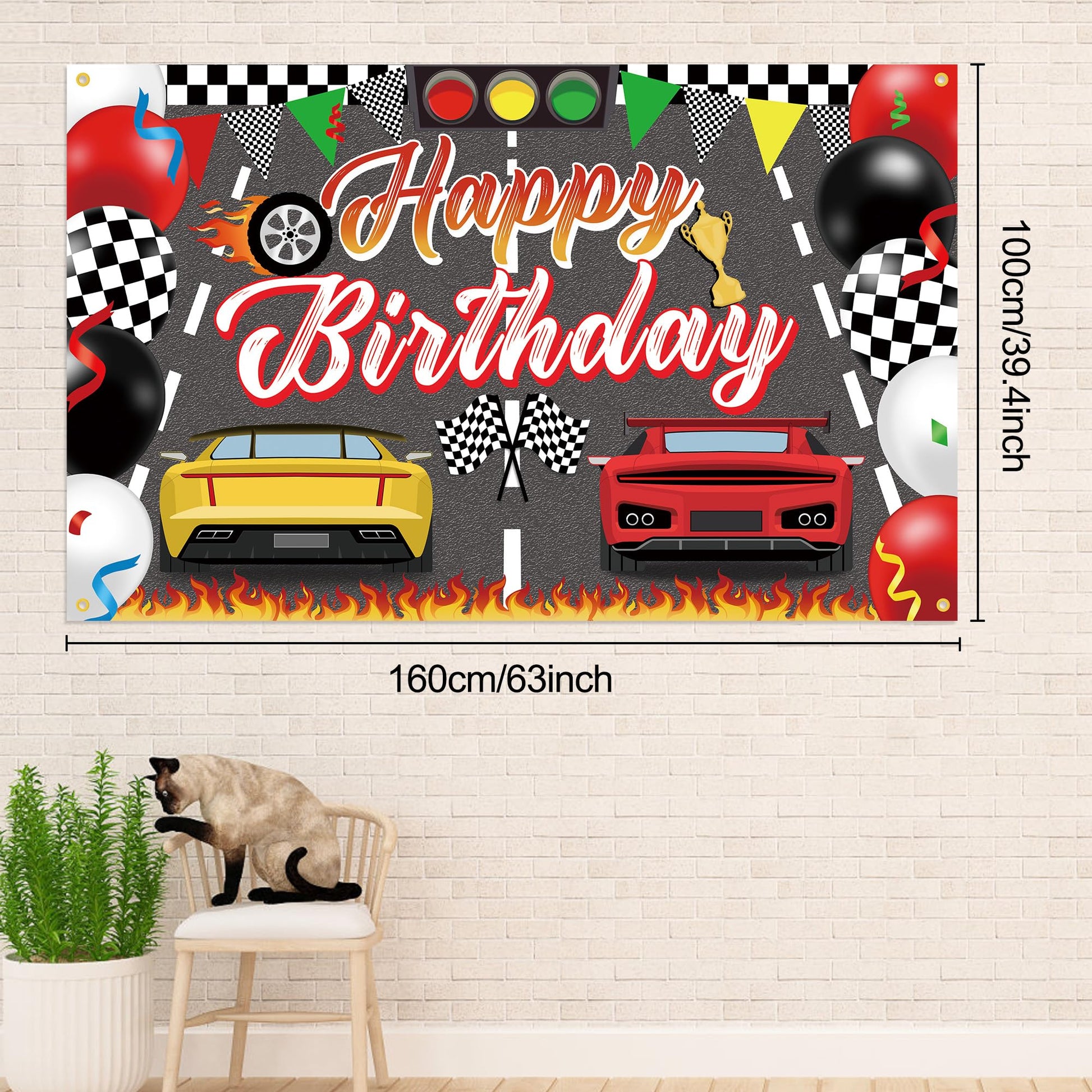 Racing Cars Happy Birthday Decorations Backdrop Banner, Race Car Fast Birthday Party Decorations Photo Background Backdrop for Birthday Party Supplies