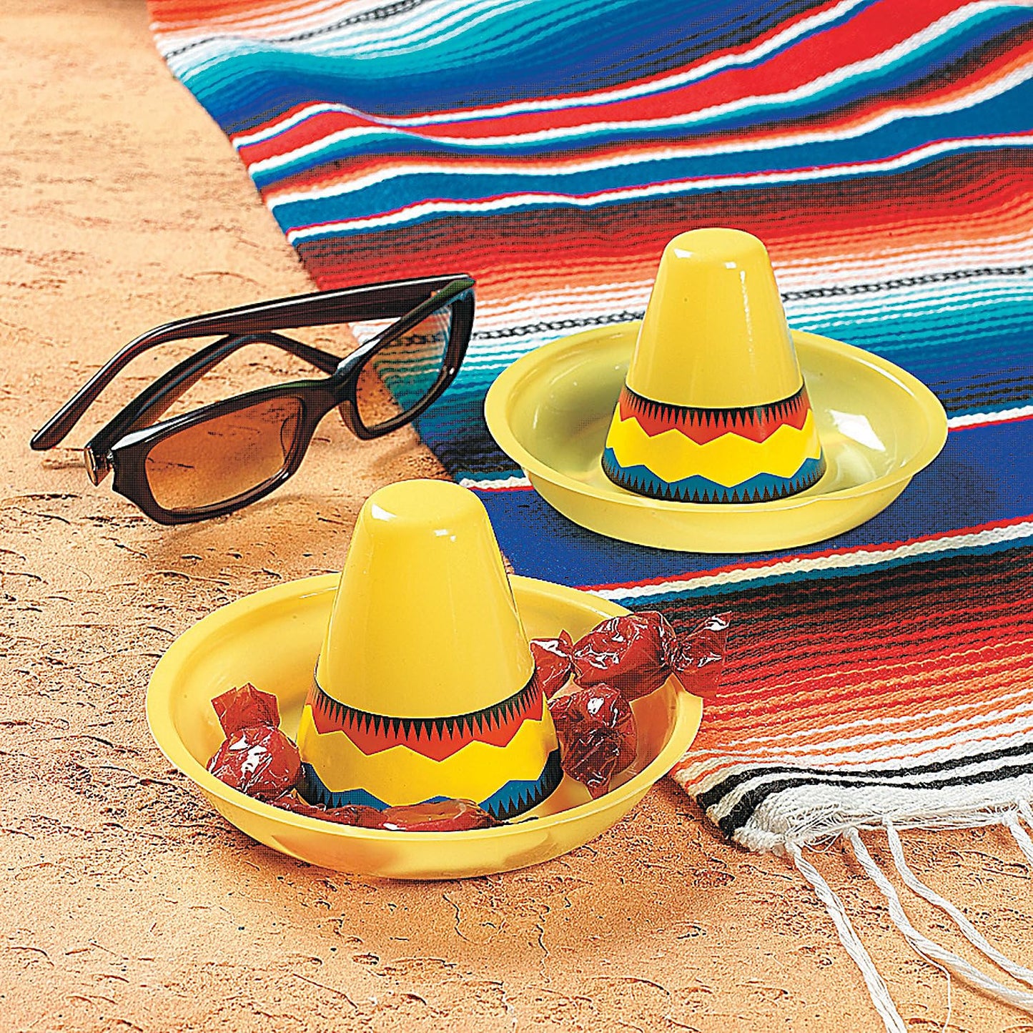 Fun Express Mini Plastic Sombrero Hats - Set of 12 - Chips n Dip, Candy Bowls and Party Favors - Great for Cinco De Mayo, Taco Night and Other Fiesta