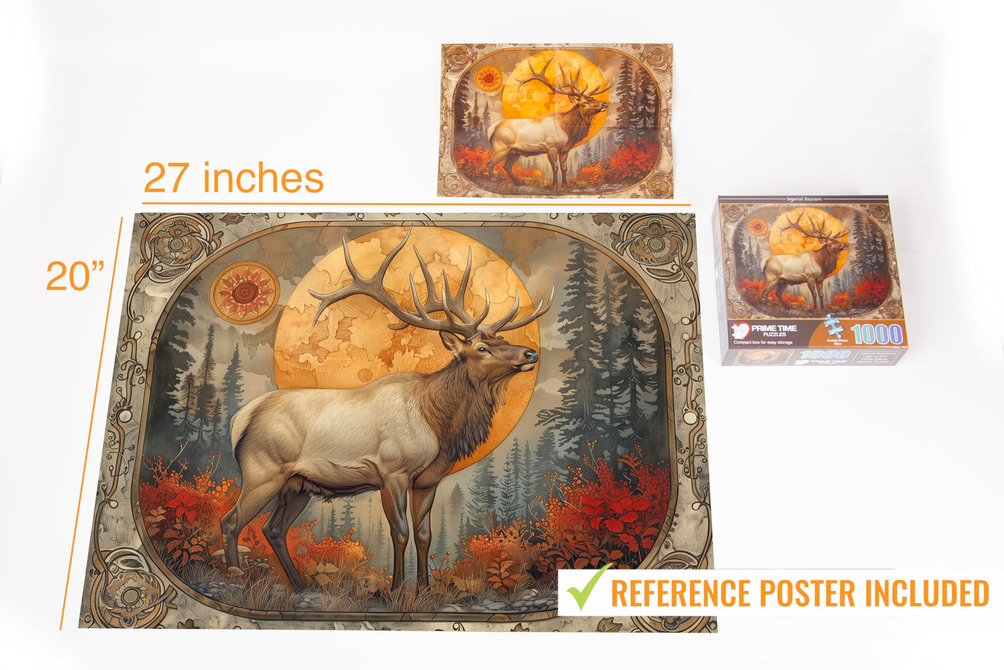 Prime Time Puzzles Adult Jigsaw Puzzle 1000 Piece Bull Elk Forest