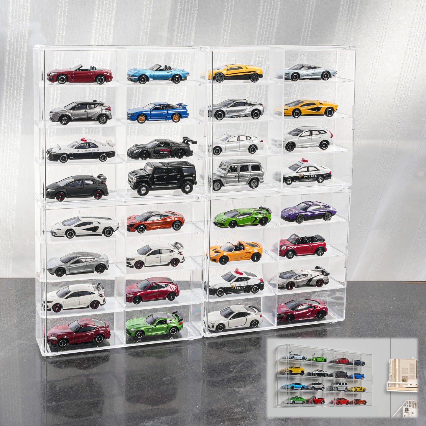 KASTUN Display Case for 32 Hot Wheels,Matchbox Cars,Display Case Wall Mount,Transparent Storage Case for 1/64 Diecast Cars,Wall