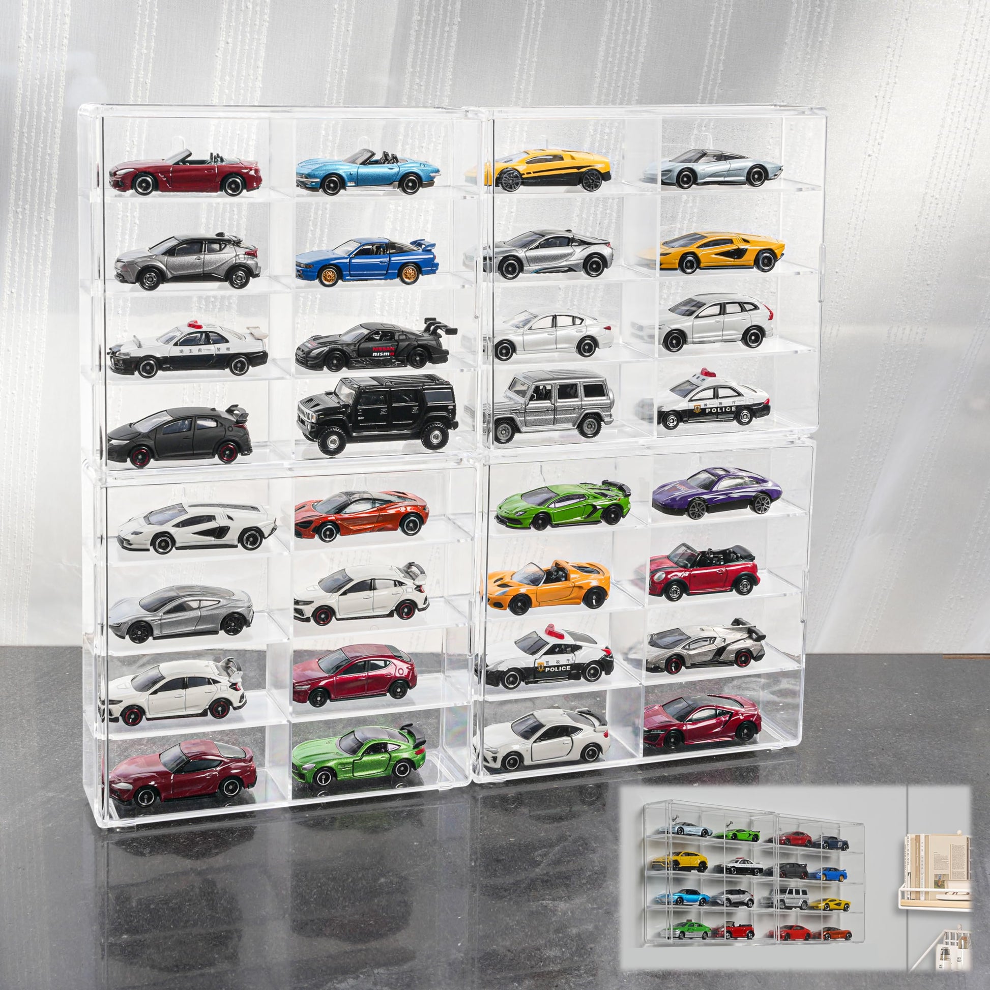 KASTUN Display Case for 32 Hot Wheels,Matchbox Cars,Display Case Wall Mount,Transparent Storage Case for 1/64 Diecast Cars,Wall