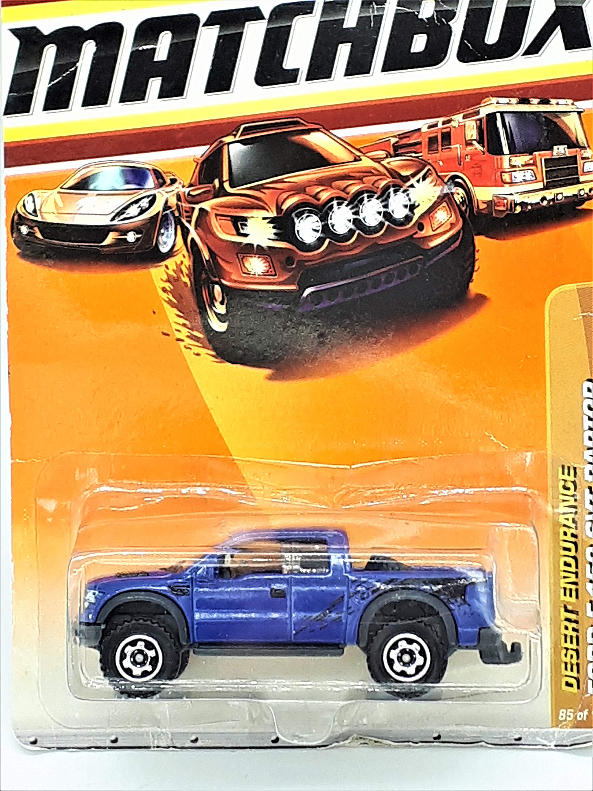 Mattel Matchbox 1:64 Scale Blue Ford F-150 SVT Raptor Truck, 2010 Desert Endurance, Kid, Children (Unisex)