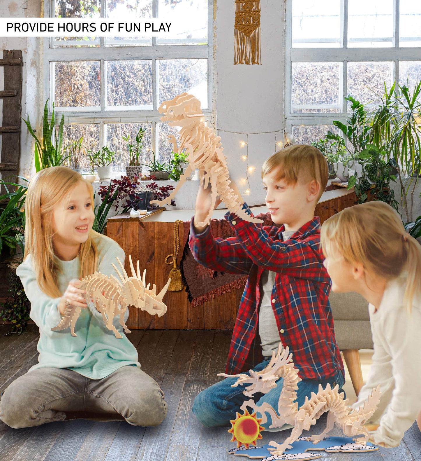 Puzzled 3D Puzzle Styracosaurus Dinosaur Wood Craft Construction Model Kit Educational DIY Wooden Dino Toy Assemble Model Unfinished Crafting Hobby