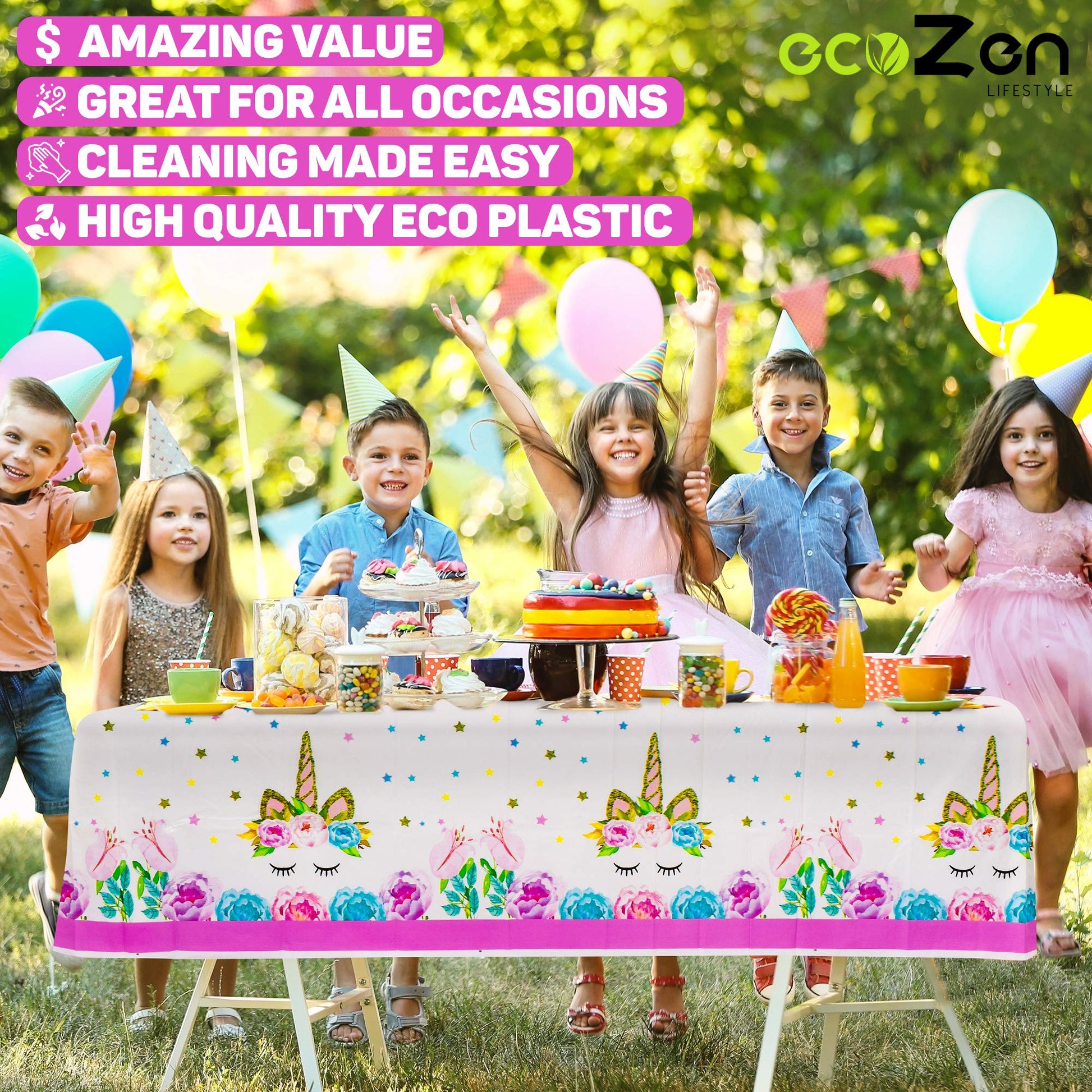Lifestyle Extra-Large 2 Pack Unicorn Tablecloth - 108"x54" Disposable Table Cover for Birthday Party, Baby Shower & Girl Decoration - Birthday