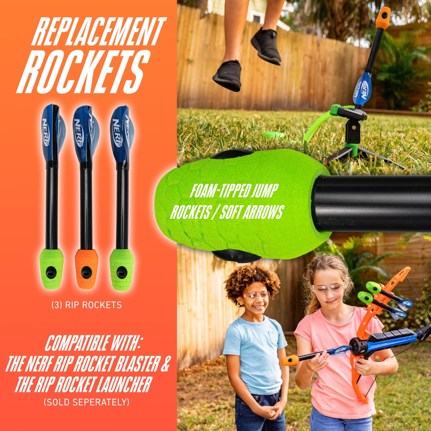 Franklin Sports Nerf Rip Rocket Replacement Foam Arrows + Rockets - 3 Pack