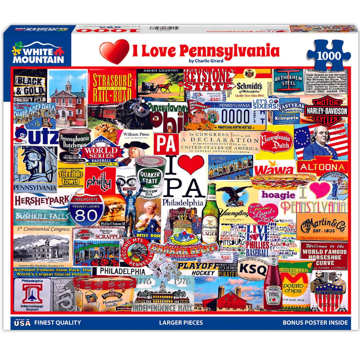 White Mountain 1000 Piece Jigsaw Puzzle Keystone State, I Love Pennsylvania