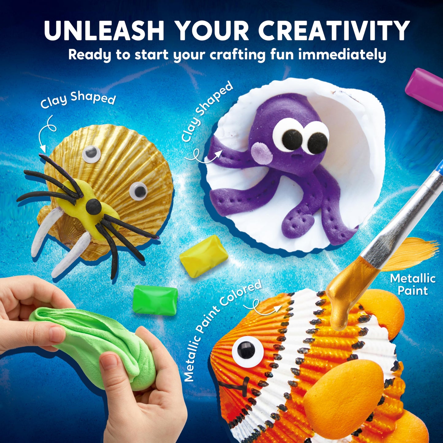 Klever Kits 12 Glow in The Dark Sea Shell Painting Kit-Arts & Crafts for Boys and Girls Ages 6-12, Art Supplies, Kids Craft Paint Kits, Creative Art