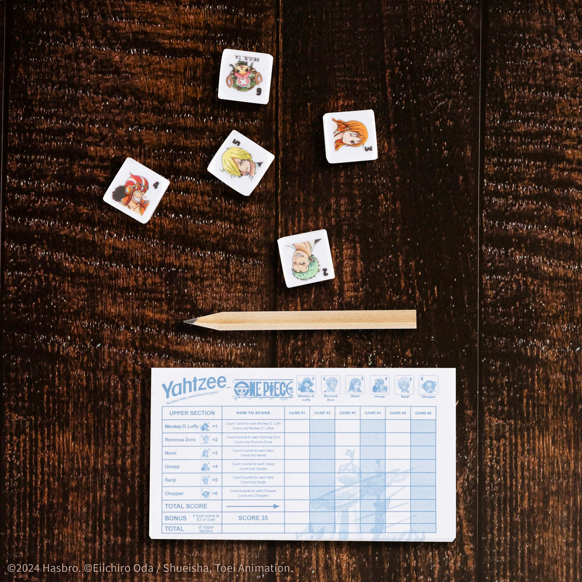 YAHTZEE: One Piece, Collectible Monkey D. Luffy Straw Hat Dice Cup, Classic Dice Rolling Game Based on The Anime Series, Great for Family Game Nights
