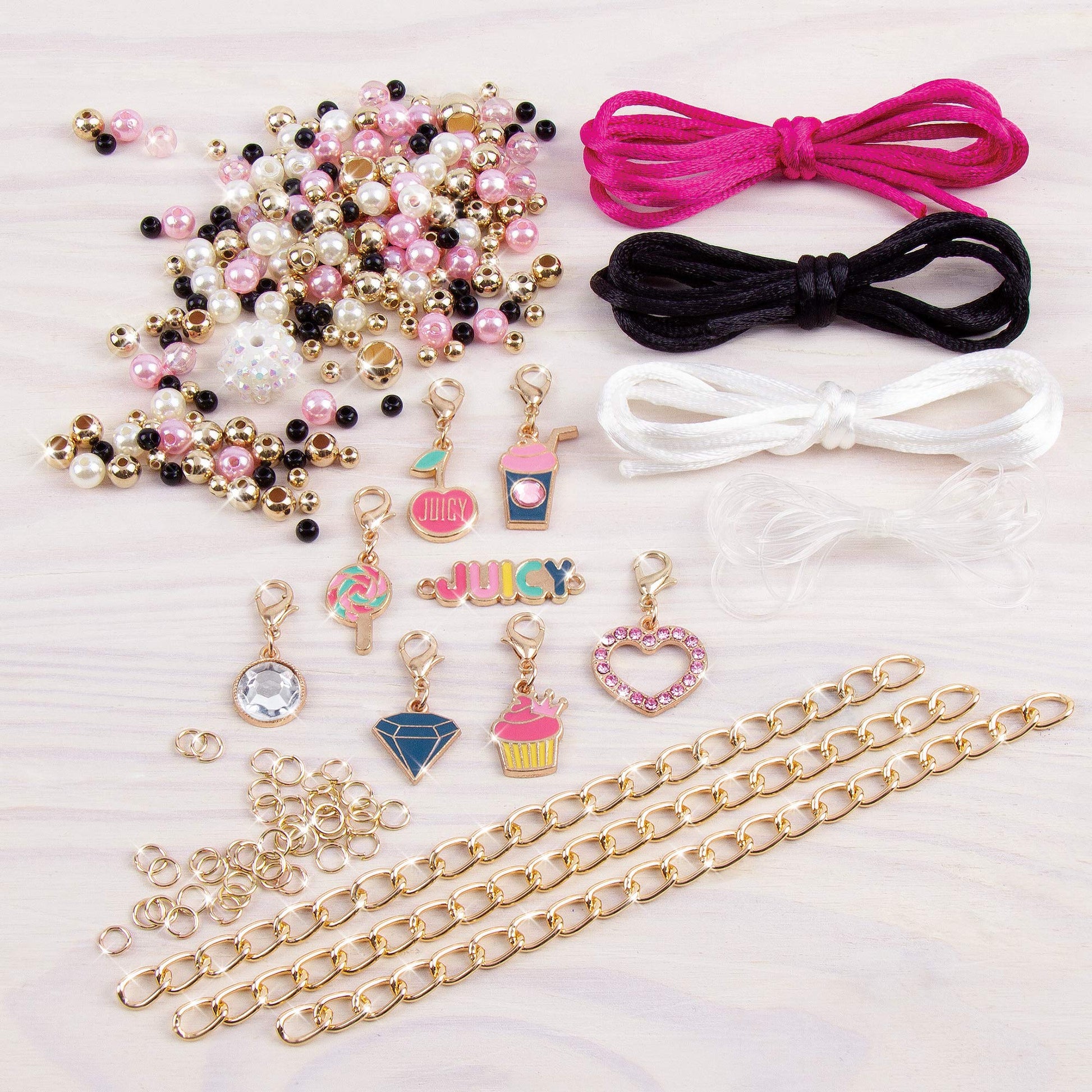 Make It Real - Juicy Couture Pink and Precious Bracelets - DIY Charm Bracelet Making Kit - Friendship Bracelet Kit with Charms, Beads & Cords - Arts