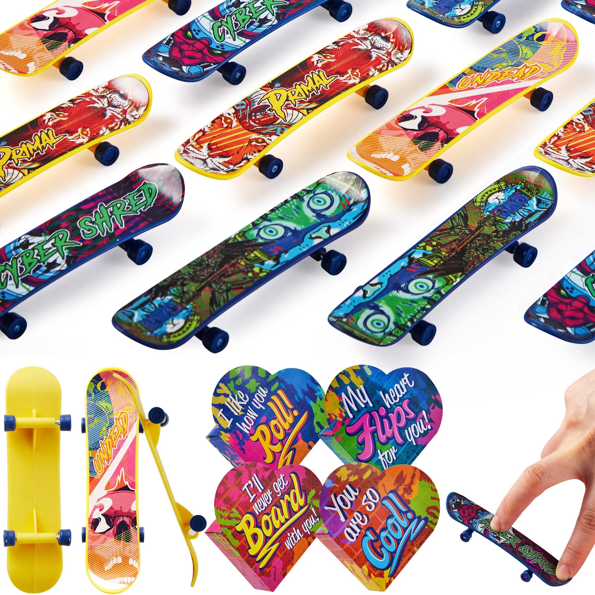 JOYIN 28 Packs Valentine's Day Finger Skateboards with Heart Boxes, Valentine Party Favor, Stress Relief Toys, Classroom Exchange Gifts, Holiday