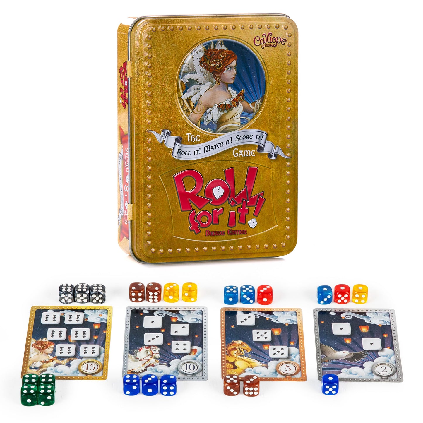 Calliope Roll for It! Deluxe Edition Strategy Board Game - Fast Dice Rolling Game for 2-8 Players Ages 8+ | Family Game Night Fun in Travel Tin