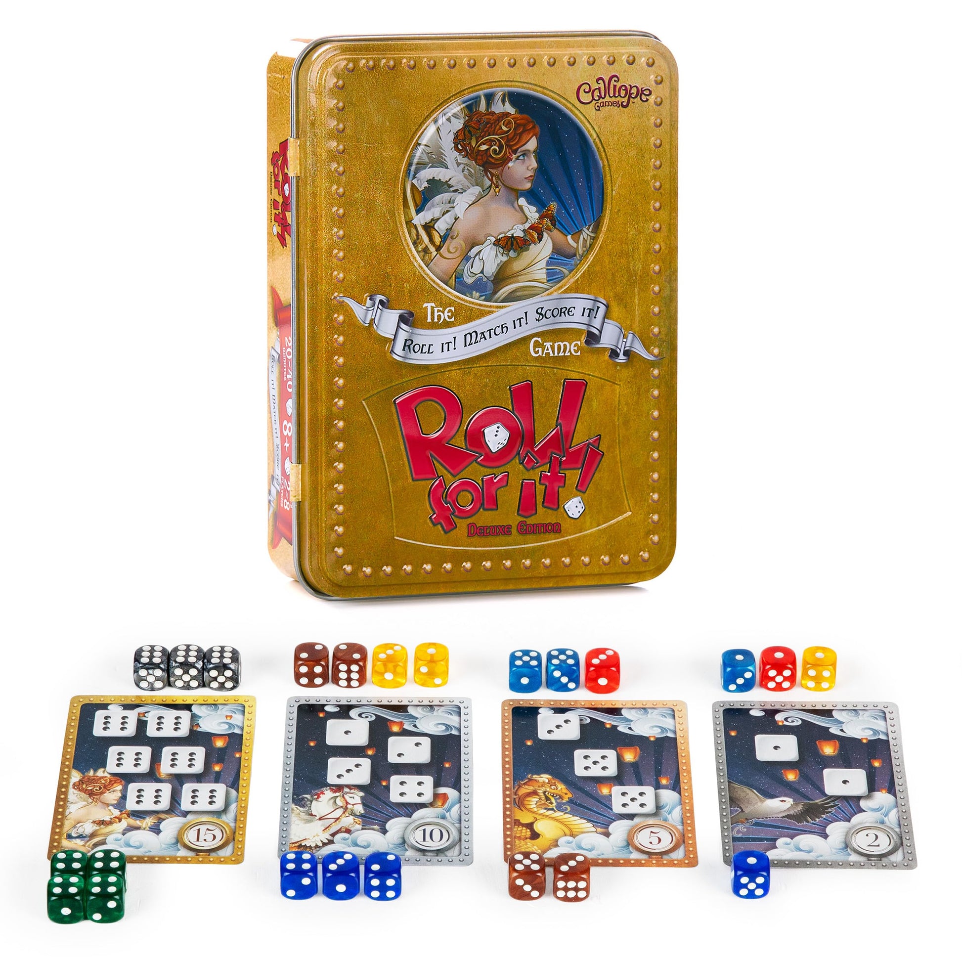 Calliope Roll for It! Deluxe Edition Strategy Board Game - Fast Dice Rolling Game for 2-8 Players Ages 8+ | Family Game Night Fun in Travel Tin