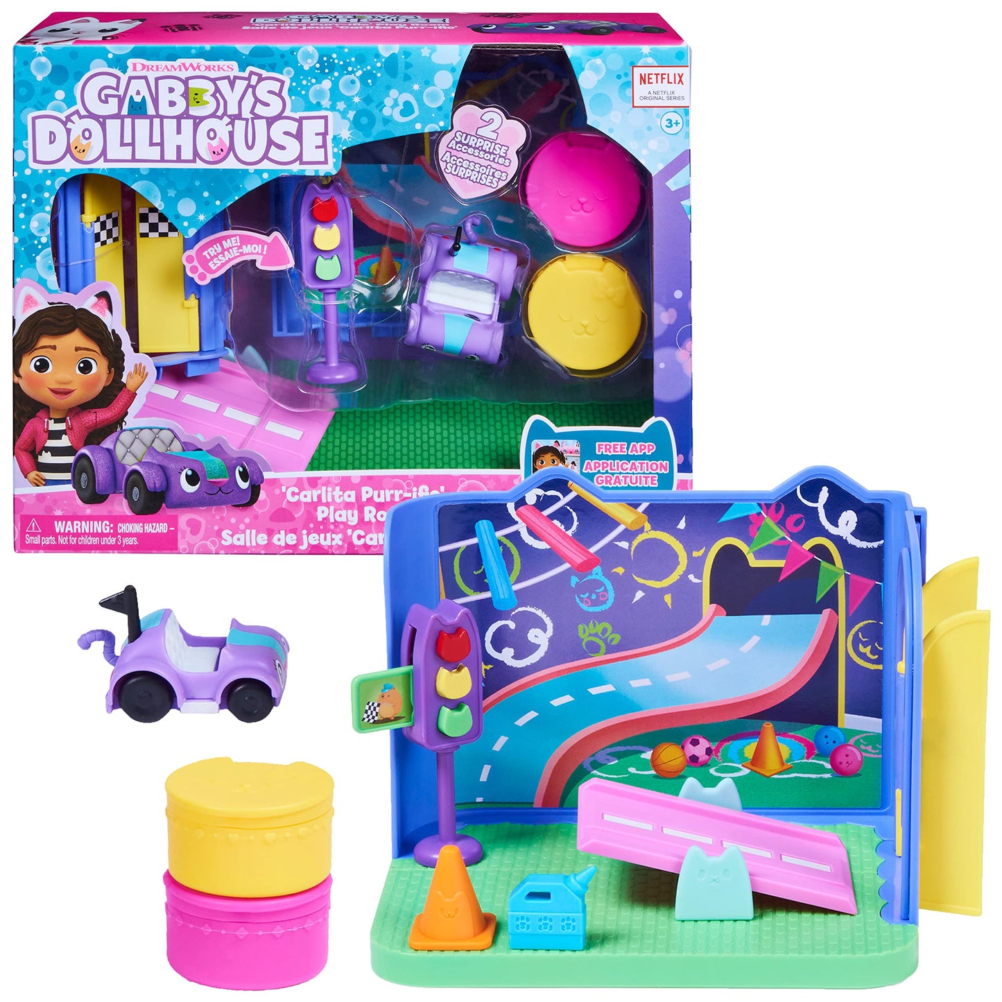 Gabby's Dollhouse, Carlita Purr-ific Play Room with Carlita Toy Car, Accessories, Furniture and Dollhouse Deliveries, Kids Toys for Ages 3 and up