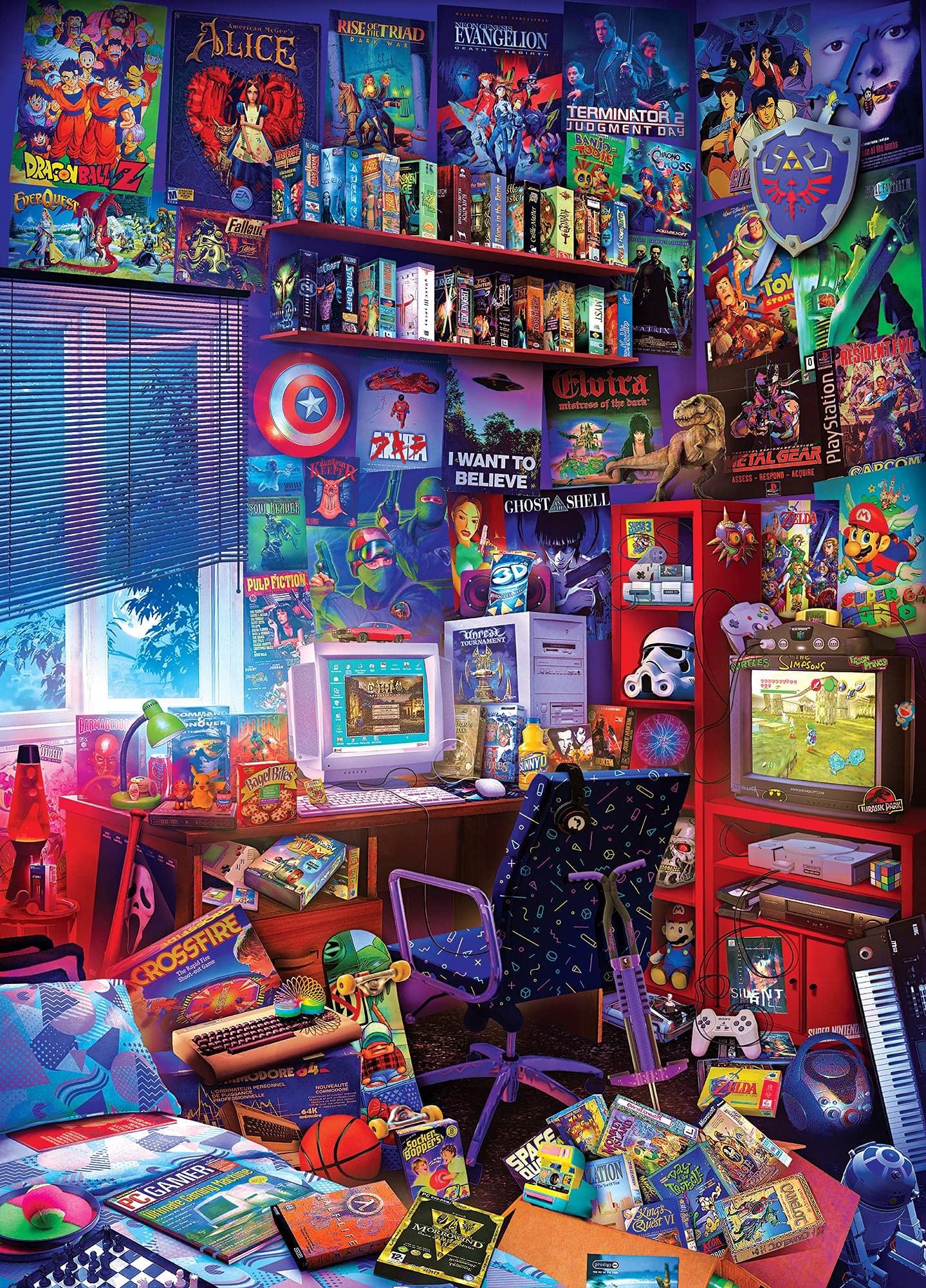 '80s Game Room Pop Culture 1000 Piece Jigsaw Puzzle By Rachid Lotf | Interactive Brain Teaser, Educational Toys & Games for Kids and Adults | 28 x 20