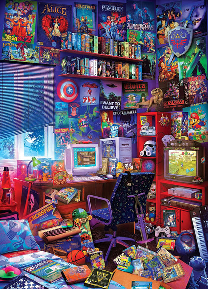 '80s Game Room Pop Culture 1000 Piece Jigsaw Puzzle By Rachid Lotf | Interactive Brain Teaser, Educational Toys & Games for Kids and Adults | 28 x 20