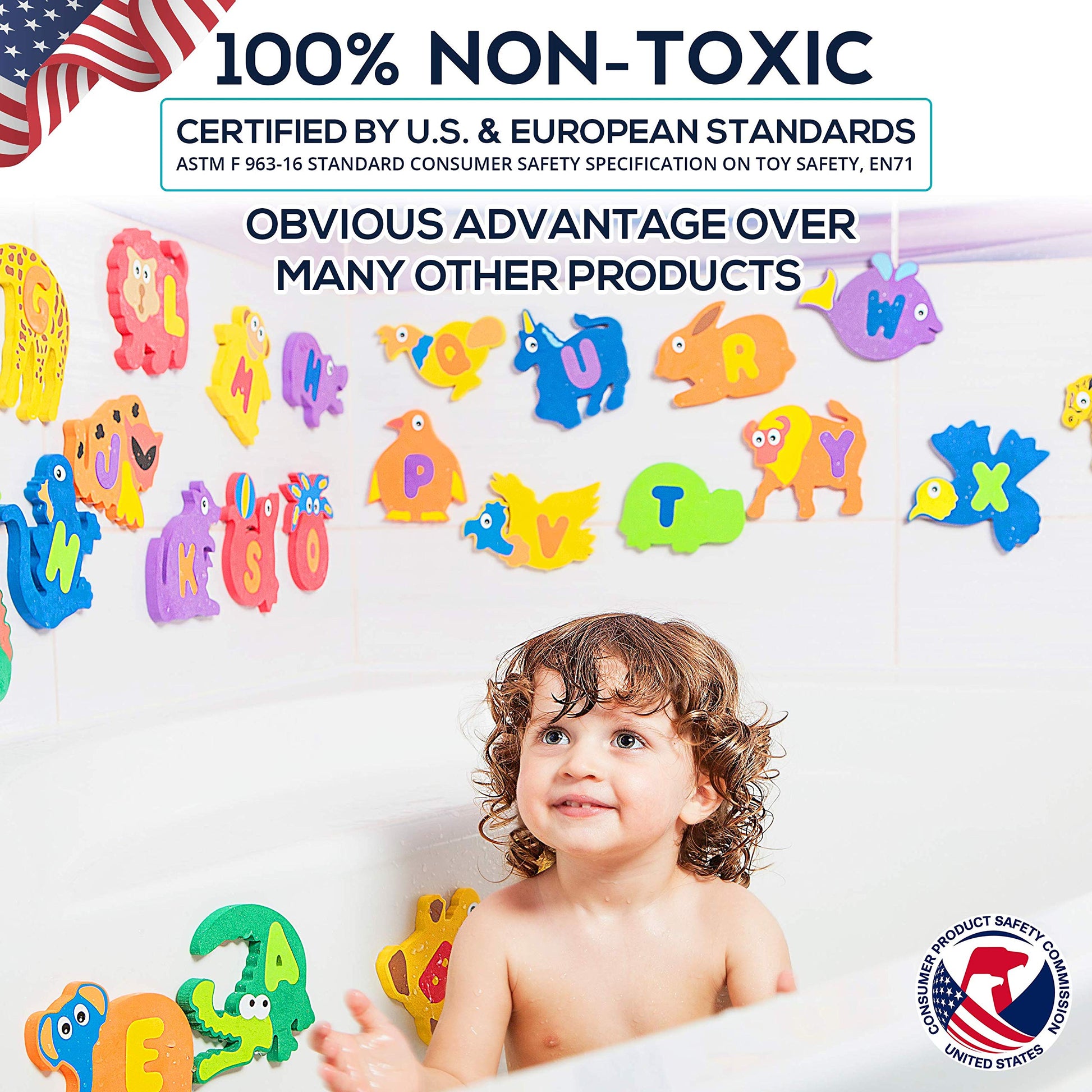 Foam Bath Toys Letters - Set of 52 Pcs - Non-Toxic Bathtub ABC Alphabet for Kids Toddlers - Original Premium Educational Floating Animals Puzzles