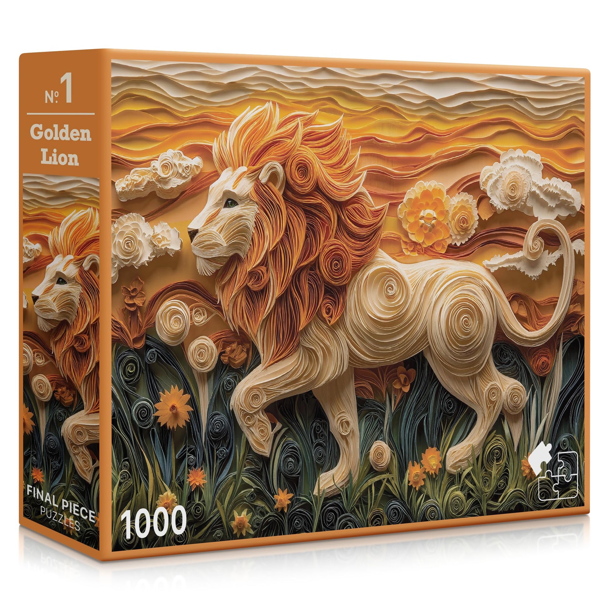 Golden Lion (#1) - 1000 Piece Jigsaw Puzzle for Adults | Premium European Blue Board | Satin Low-Glare Finish | Ribbon Cut | Bonus Poster |
