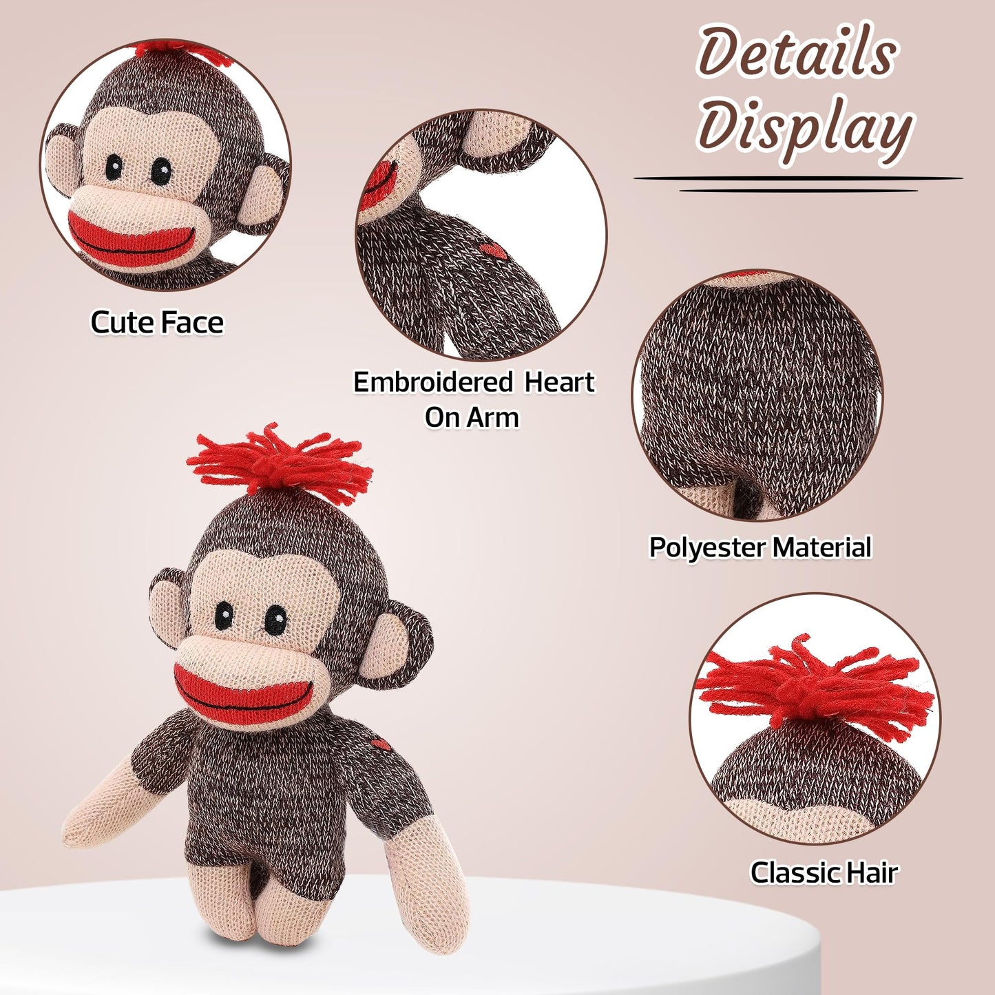 Plushland Adorable Sock Monkey, The Original Traditional Hand Knitted Stuffed Animal Toy Gift-for Kids, Babies, Teens, Girls and Boys Baby Doll
