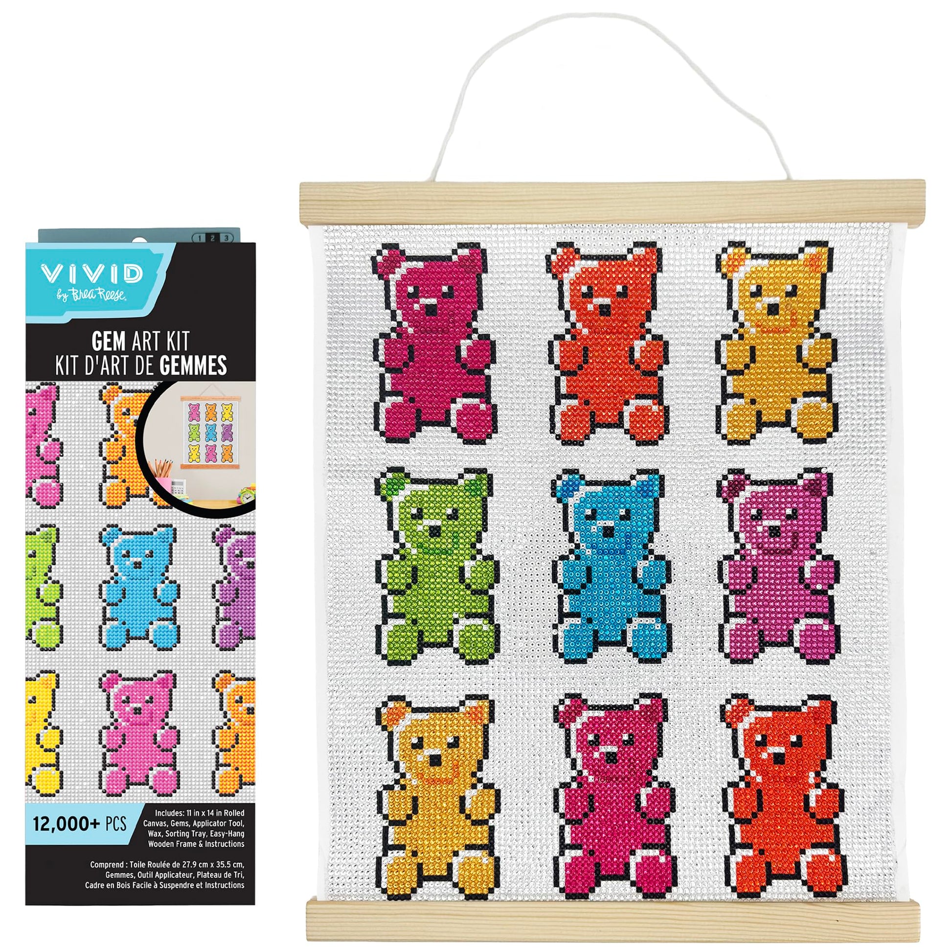 Brea Reese: Hanging Gem Art Kit - Gummy Bears - Peel & Stick, Create A Colorful Candy Character Scene, 11x14 Rolled Canvas, Wall Frame, Adult Craft