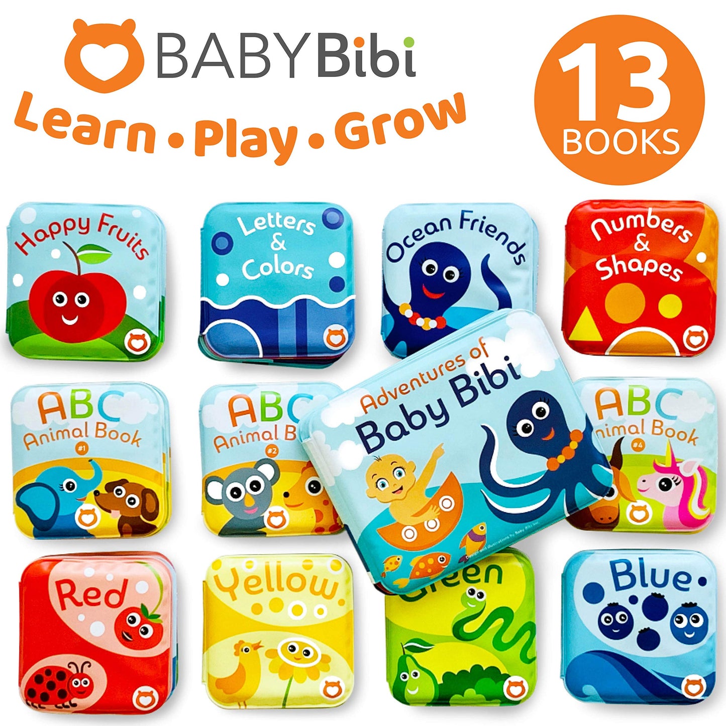 Baby Bath Books Mega Set (Pack of 13 Books) - Educational Waterproof Baby Bathtime Plastic Books for Bath Tub with Animals, Colors, Numbers and ABC