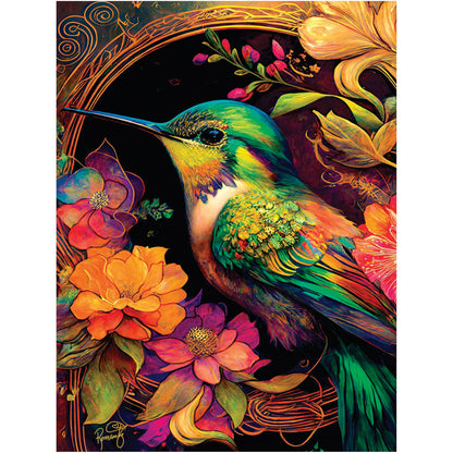 550 Piece Puzzle for Adults - Hard, Difficult, Challenging Jigsaw - RomantzArt Small and Mighty III - Whimsical Hummingbird - 24x18 Inches
