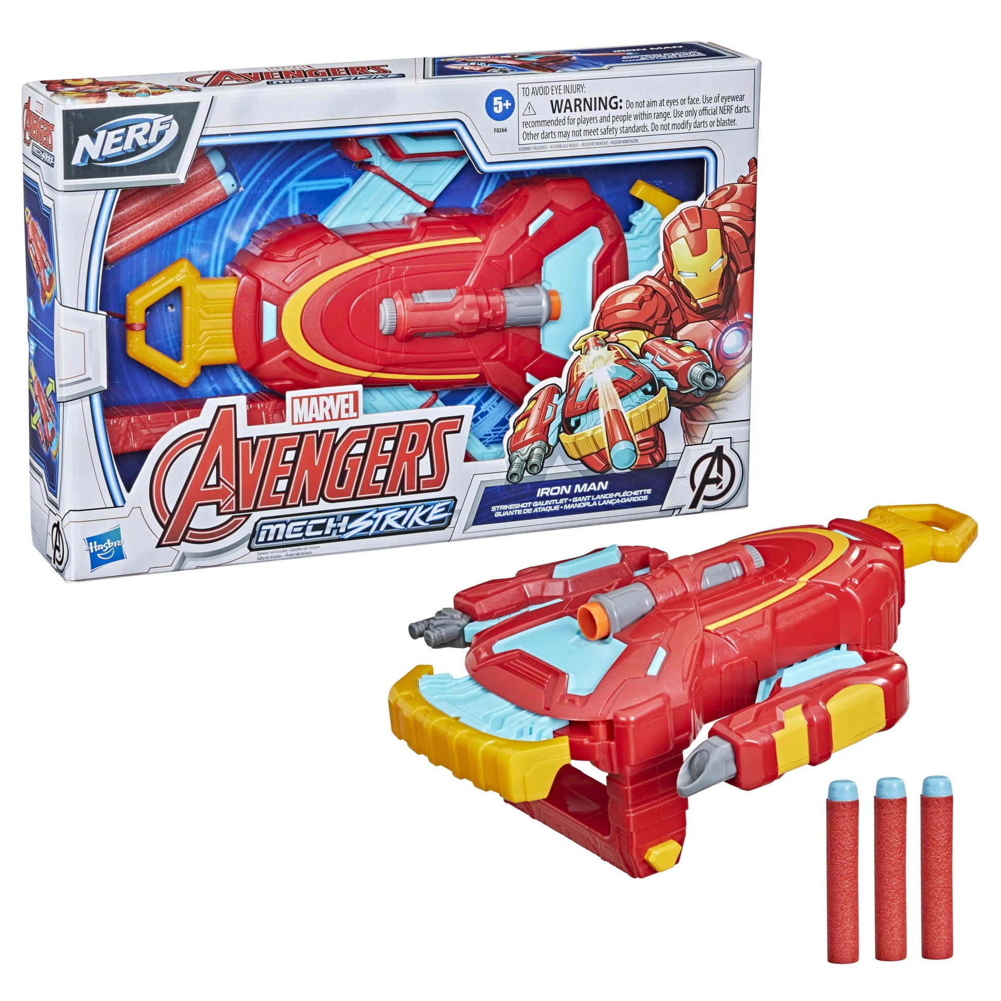 Avengers Marvel Mech Strike Iron Man Strikeshot Gauntlet Role Play Toy with 3 NERF Darts, Pull Handle to Expand, for Kids Ages 5 and Up