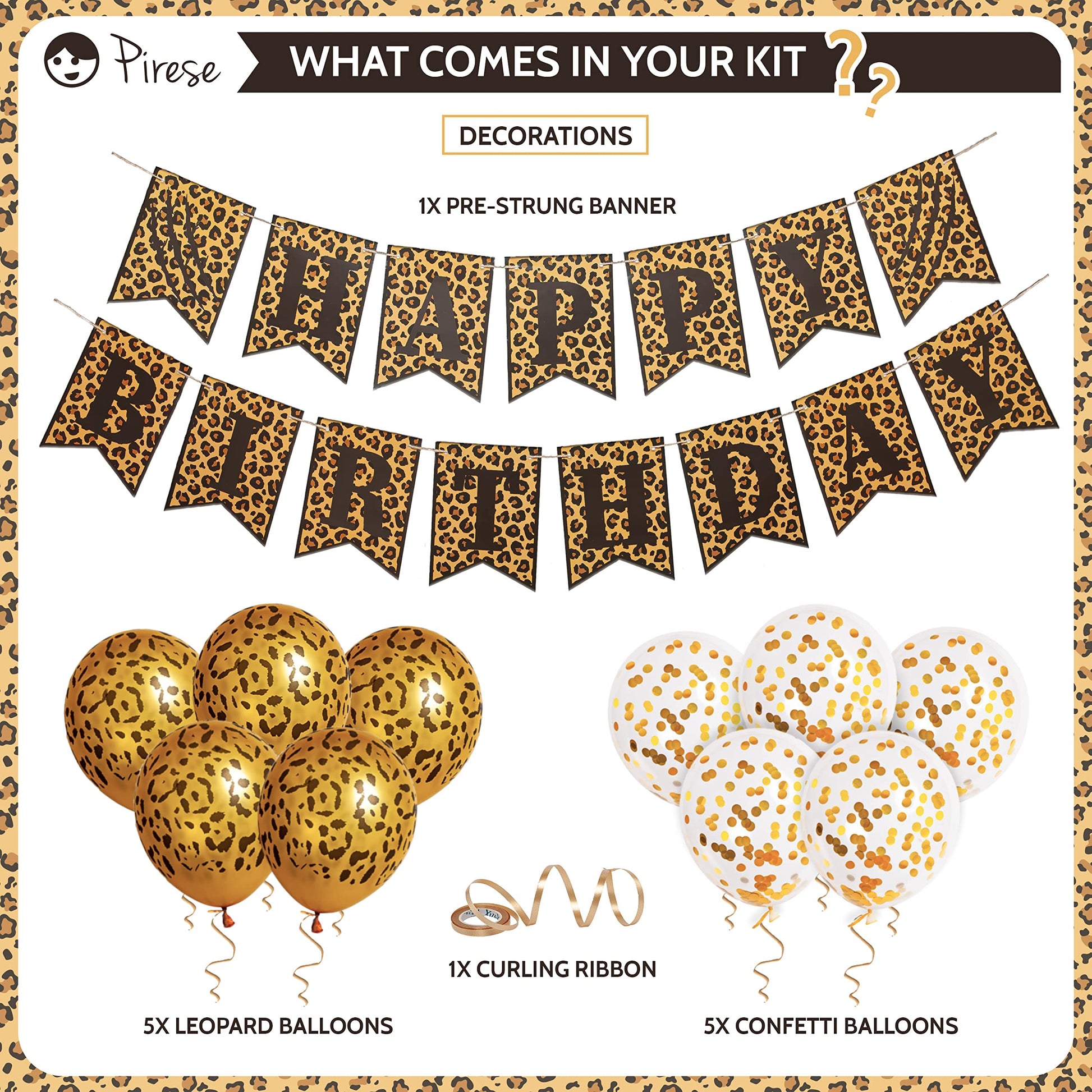 Pirese Cheetah Happy Birthday Banner - Cheetah Birthday Decorations, Leopard Party Decor, Safari Theme Party Supplies, Animal Print Party