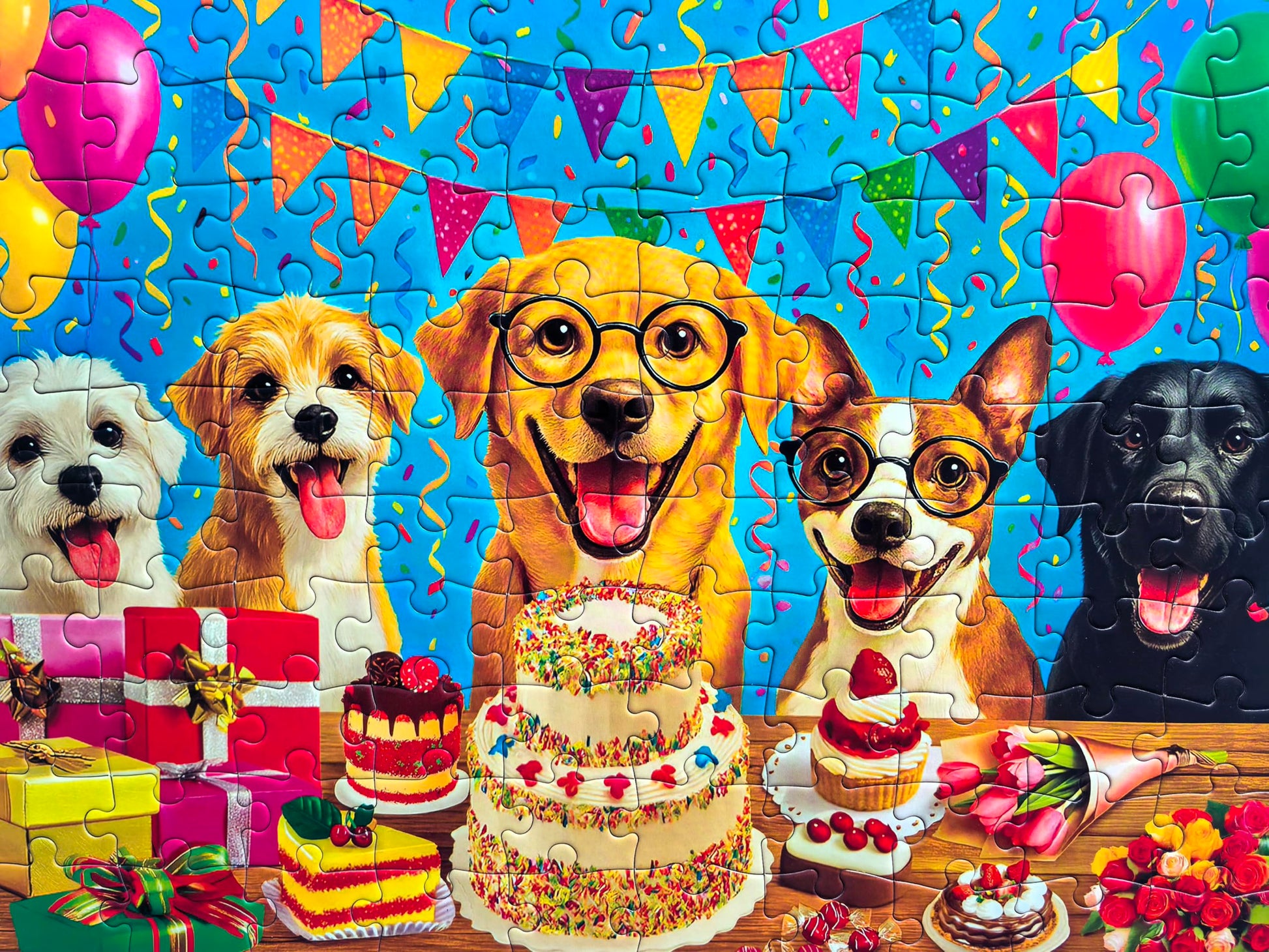 100 Piece Puzzles for Kids Ages 6-8 8-10, Jigsaw Puzzles for Adults Seniors - Puppy Birthday Party