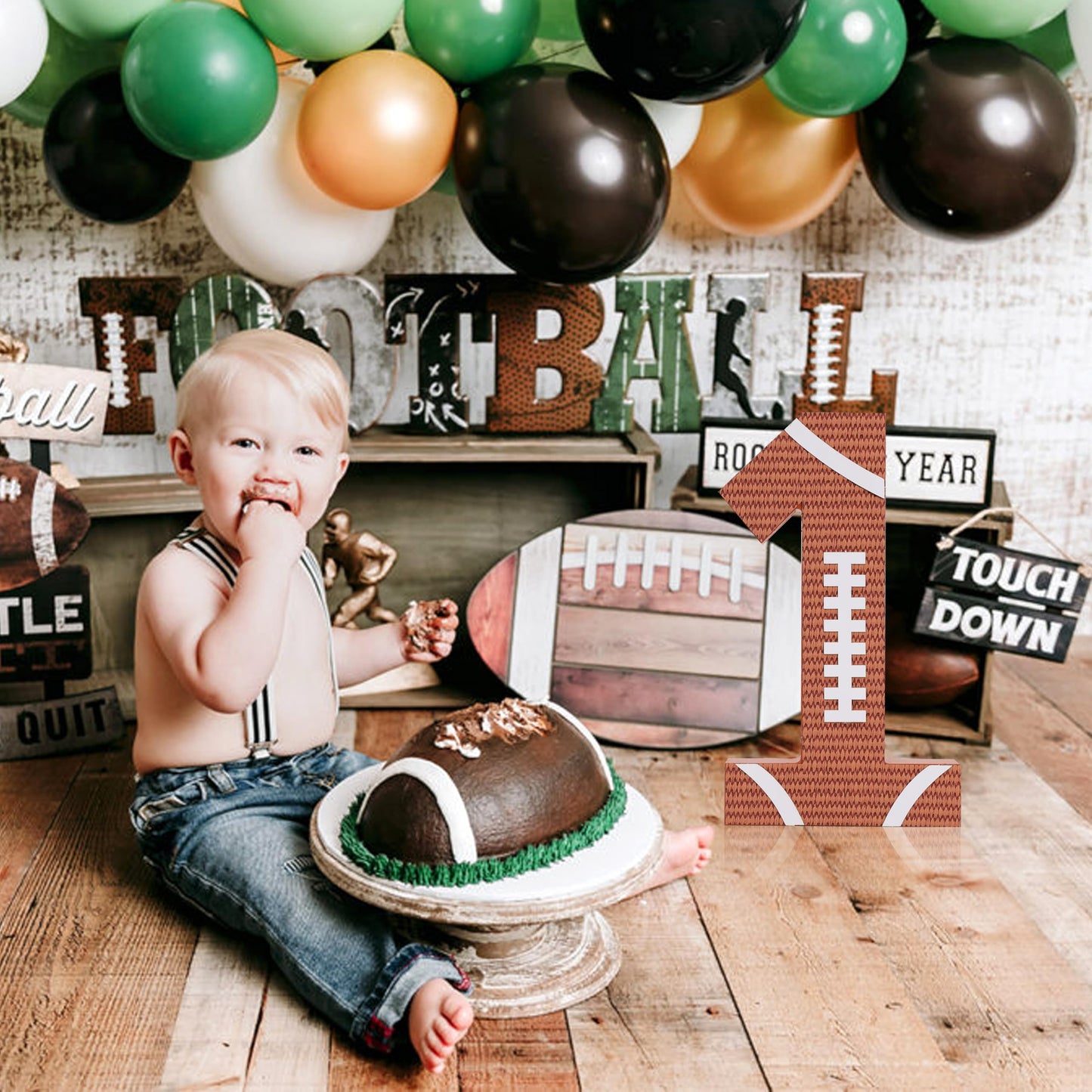 Football 1st Sign Wooden Centerpiece - 1st Year Old Football, Sports Football 1st Birthday Table Decor Sign Decoration, Baby Football Party, 1st