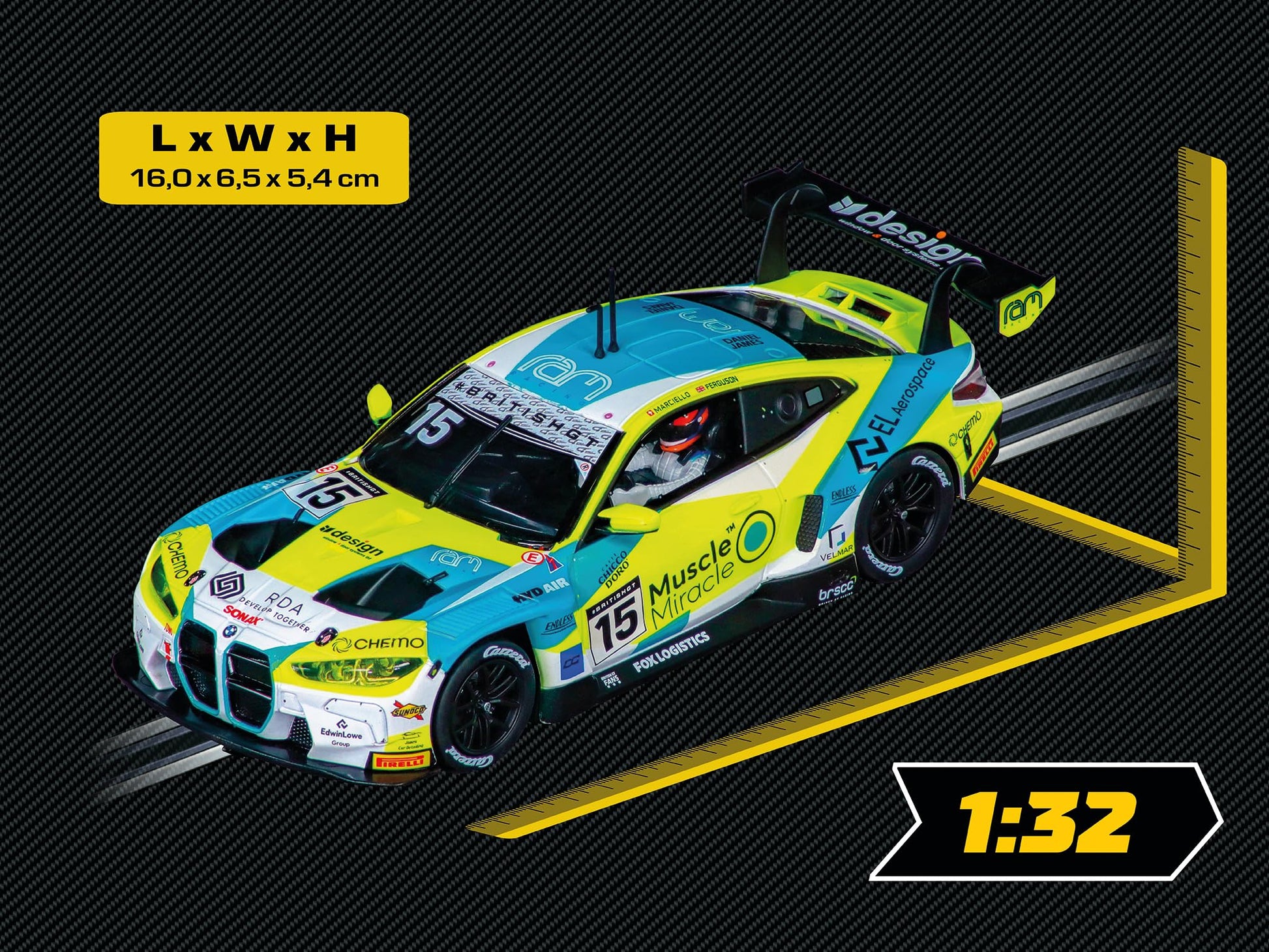 Carrera BMW M4 GT3 RAM Racing, No. 15" British GT 2024 27832 1:32 Scale Evolution Analog Slot Car