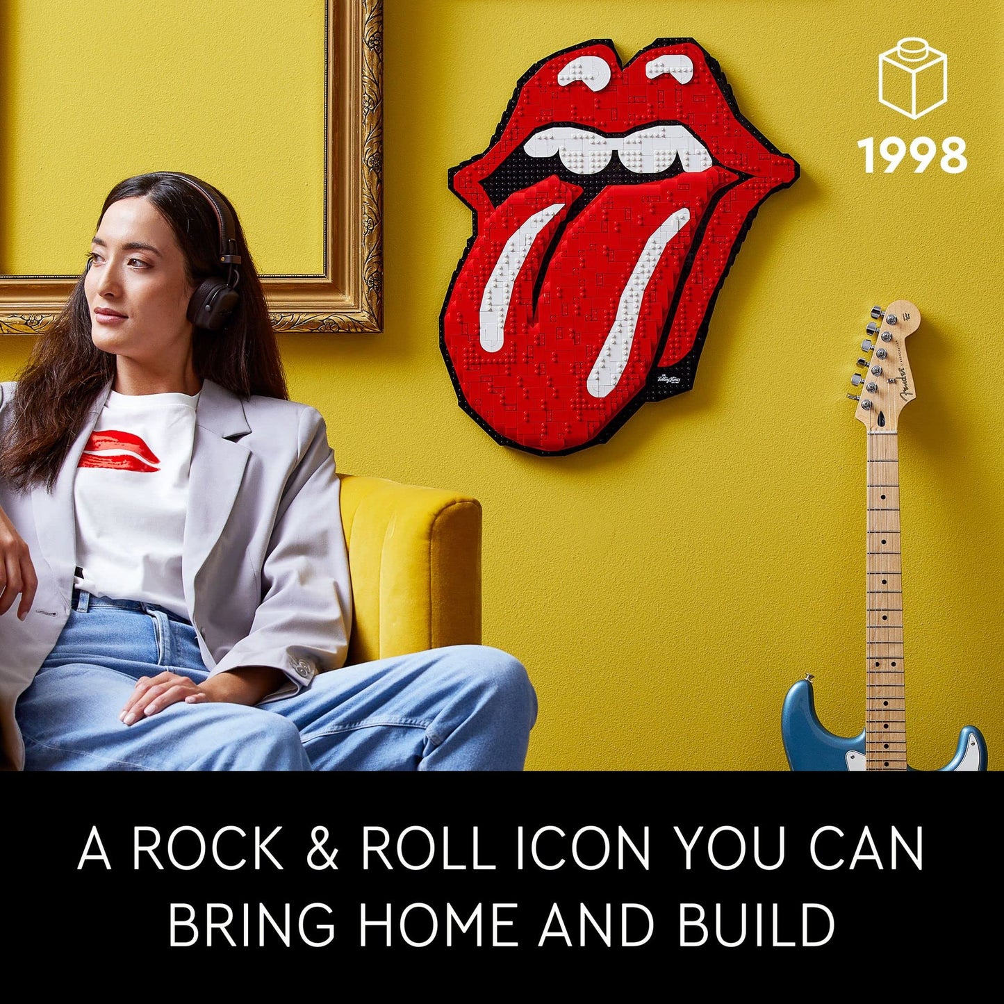 LEGO Art The Rolling Stones 31206 Logo Wall Décor Building Set for Adults, Men, Women, Husband, Wife, Music Lovers, DIY Home or Office 3D Decoration,