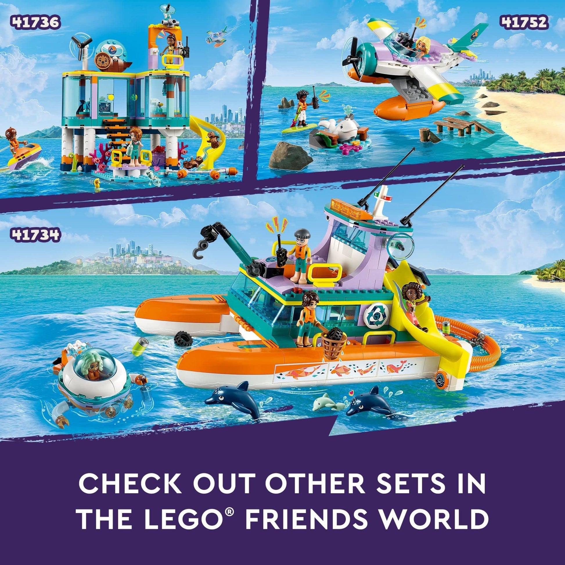 LEGO Friends Sea Rescue Boat 41734 Building Toy Set for Boys & Girls Ages 7+ Who Love The Sea, Includes 4 Mini-Dolls, a Submarine, Baby Dolphin and