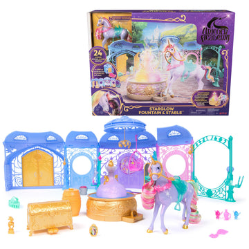 Unicorn Academy - Stable Play Set 90 cm Including Fountain with Light and Sound Effects, Approx. 12 cm Unicorn and 24 Accessories, Original Playset