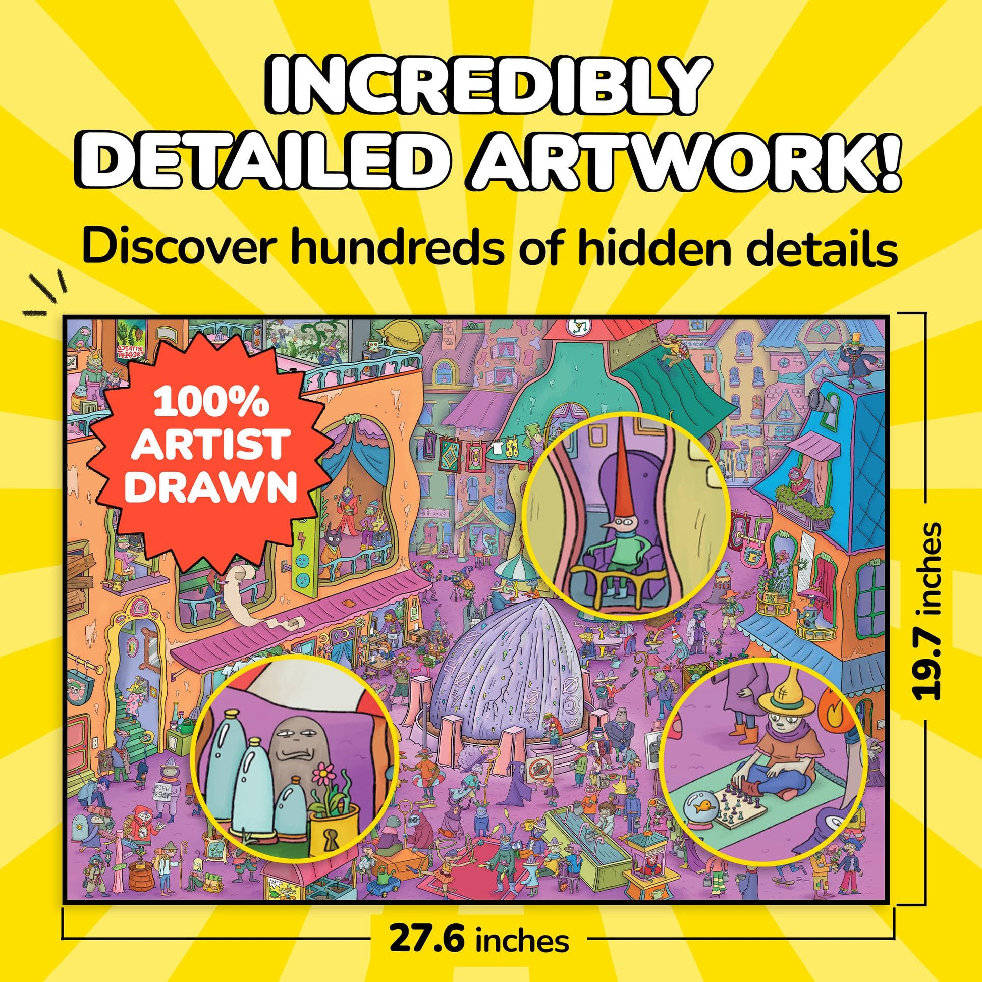 Odd Pieces Jigsaw Puzzles 1000 Pieces with Storytelling Comics, for Women, White Elephant, Mystery Puzzle for Adults & Kids - 19.7'' x 27.6''
