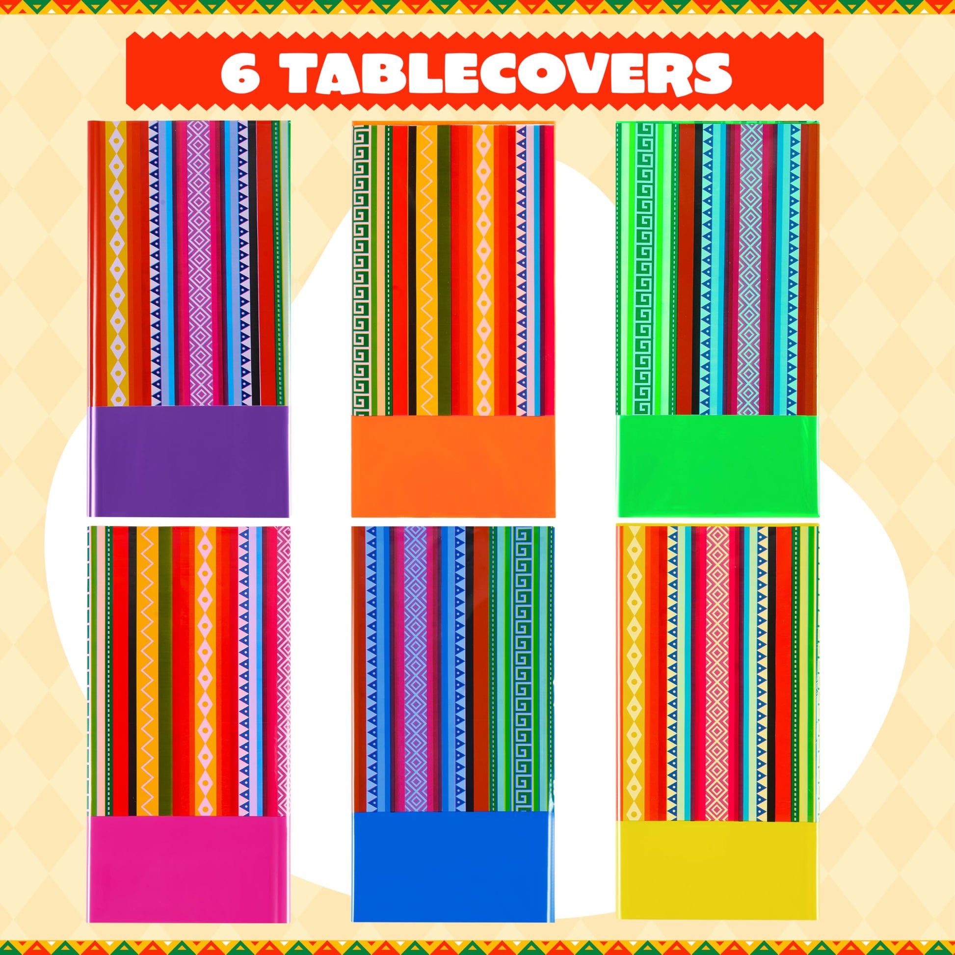 JOYIN 6 pcs Mexican Fiesta Tablecloth 54 x 108'' Party Plastic Tablecloth Striped Table Cover for Cinco De Mayo Decorations, Taco Night, Birthday