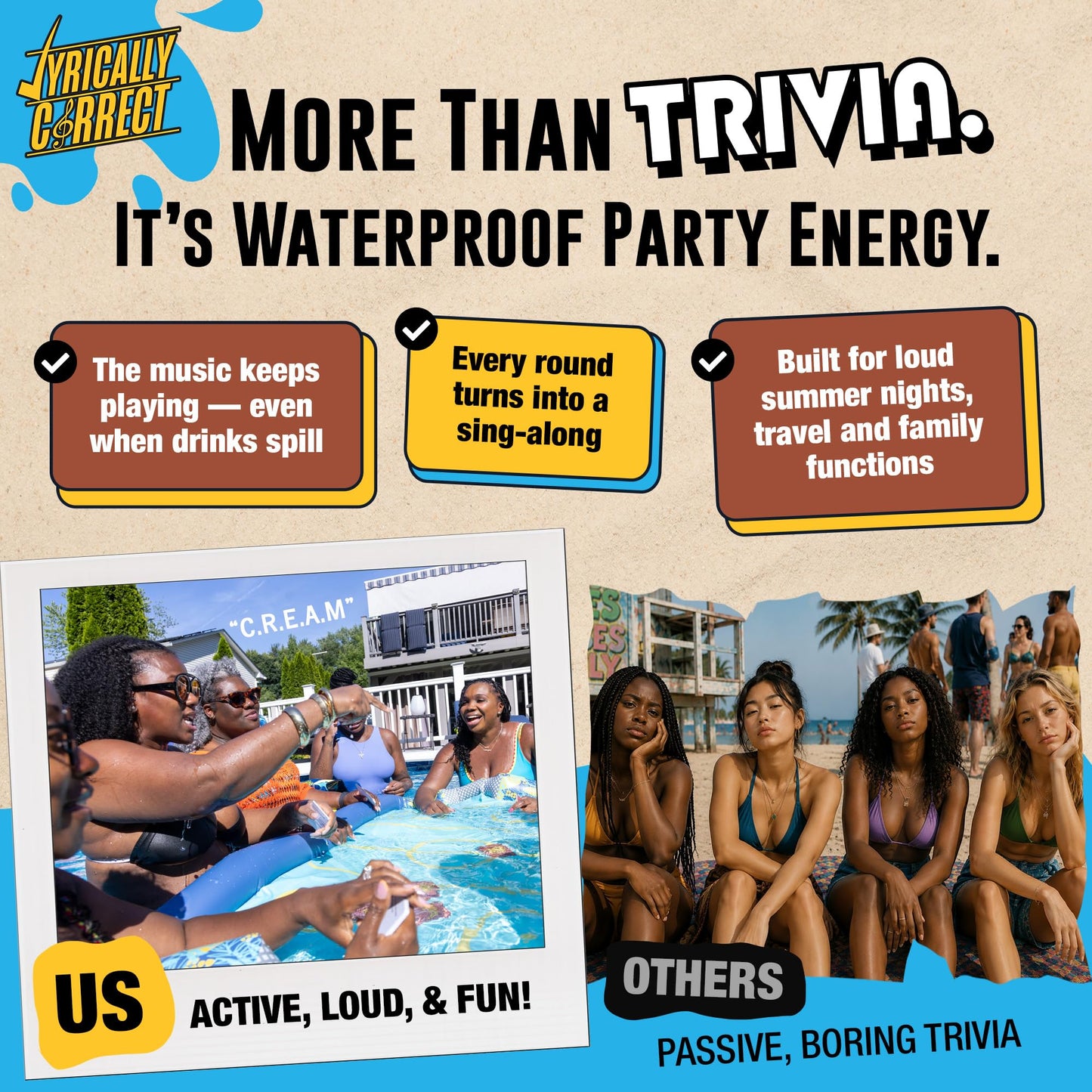 Lyrically Correct Waterproof DRIP ‘90s & 00s Hip-Hop & R&B Edition - Waterproof Music Trivia Card Game for Adults & Families - Pool, Beach & BBQ Party