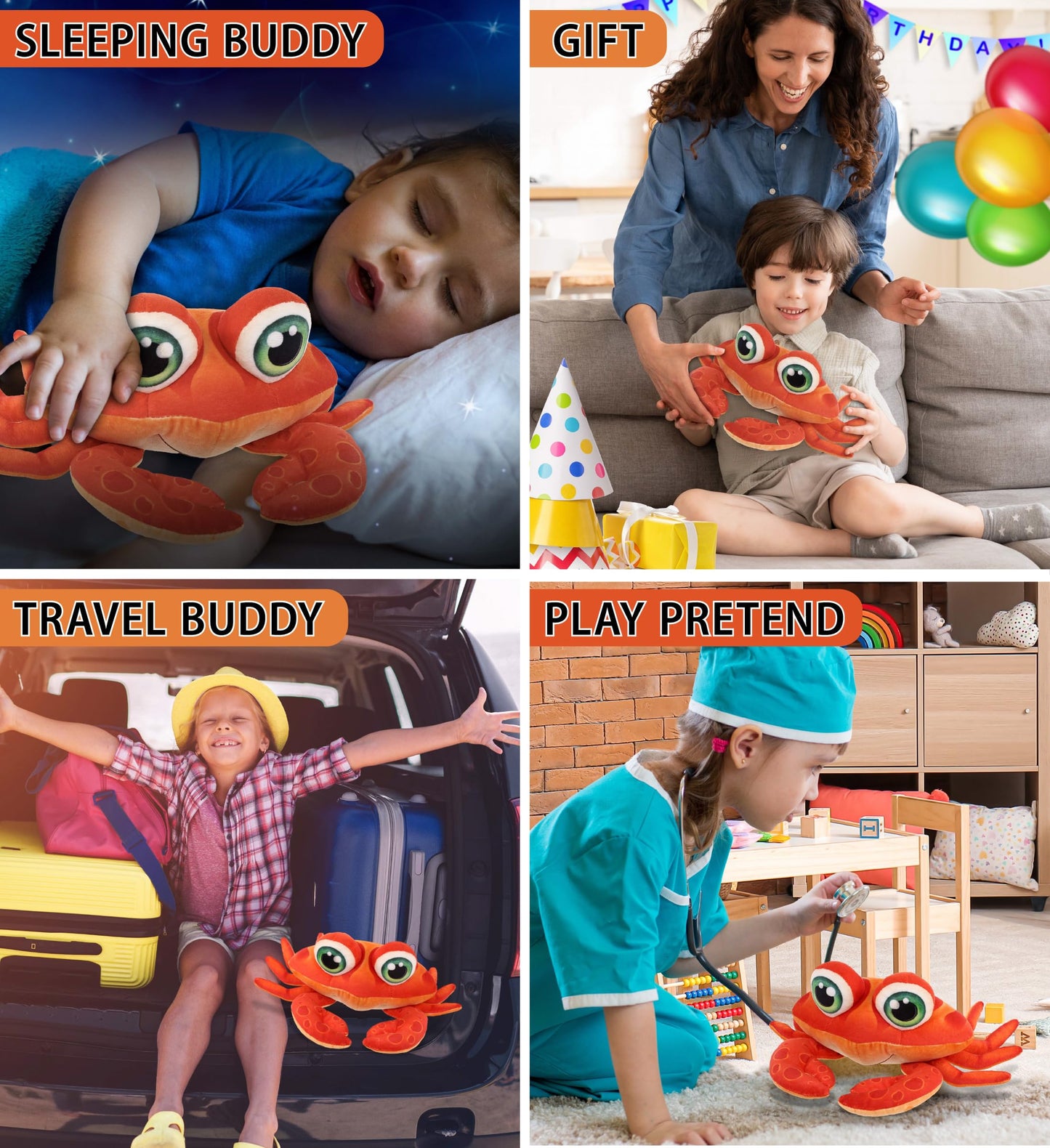 DolliBu Plush Buddies Red Crab Stuffed Animal Plush Toy - 10 Inches