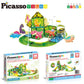 PicassoTiles Dinosaur Magnetic Tiles Racecar Track with 8 Magnet Tile Dino Toys 2 Cars Street Sign Accessory Kit Construction Building Blocks