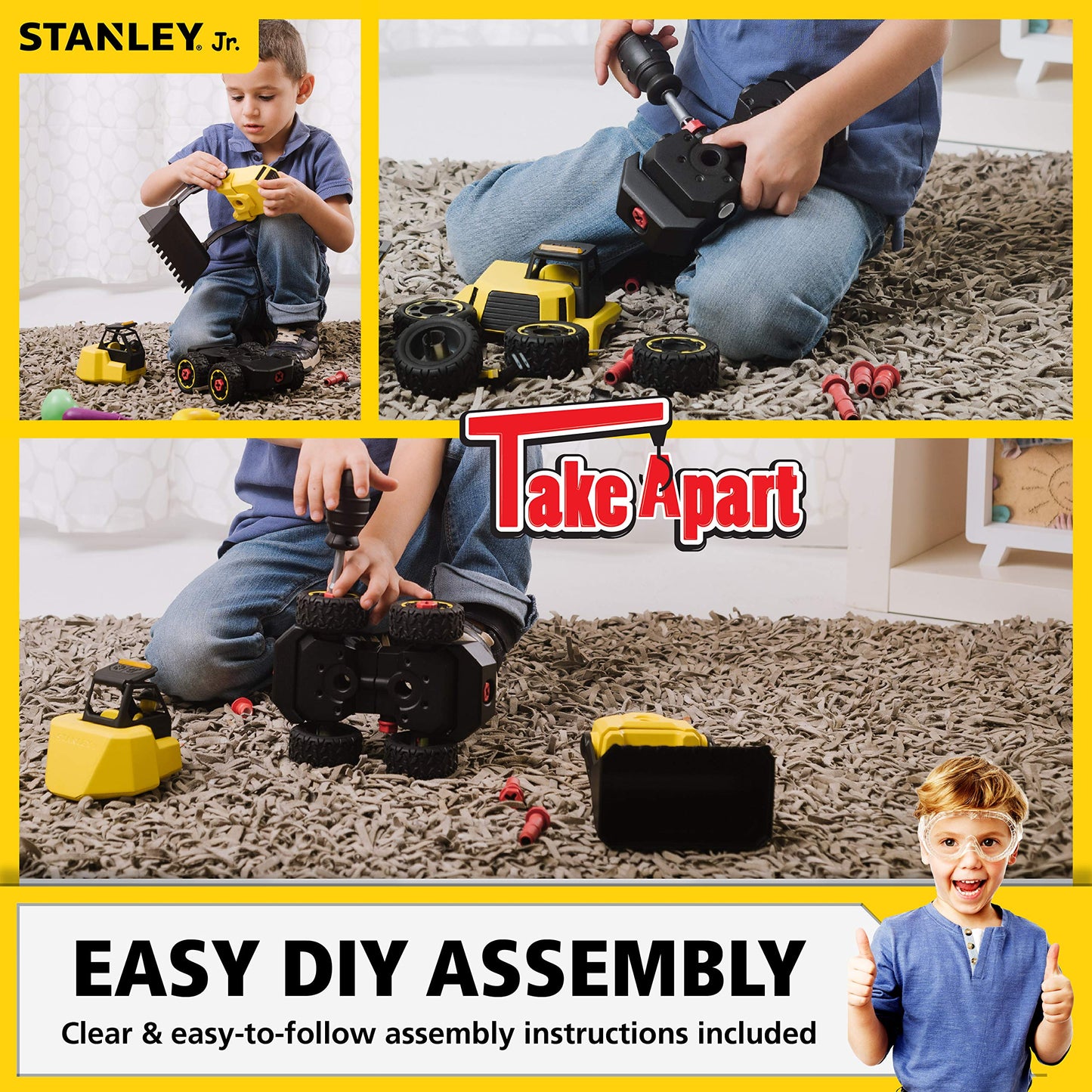 Stanley Jr Take Apart Front Loader Kit for Kids TT002-SY: Children’s 25 Piece Yellow STEM Construction Toy with Figure, Screwdriver, Bolts for Ages 3+