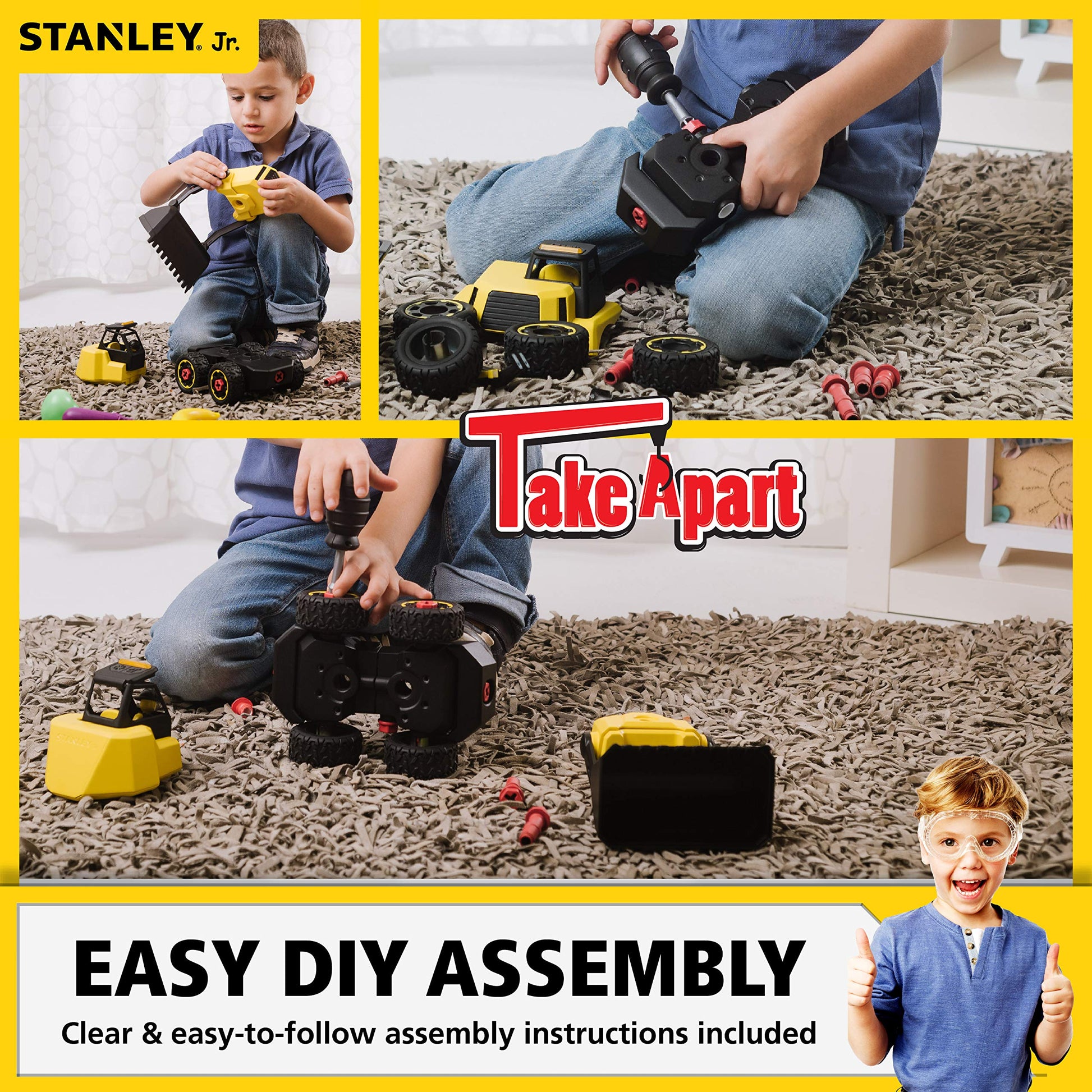 Stanley Jr Take Apart Front Loader Kit for Kids TT002-SY: Children’s 25 Piece Yellow STEM Construction Toy with Figure, Screwdriver, Bolts for Ages 3+