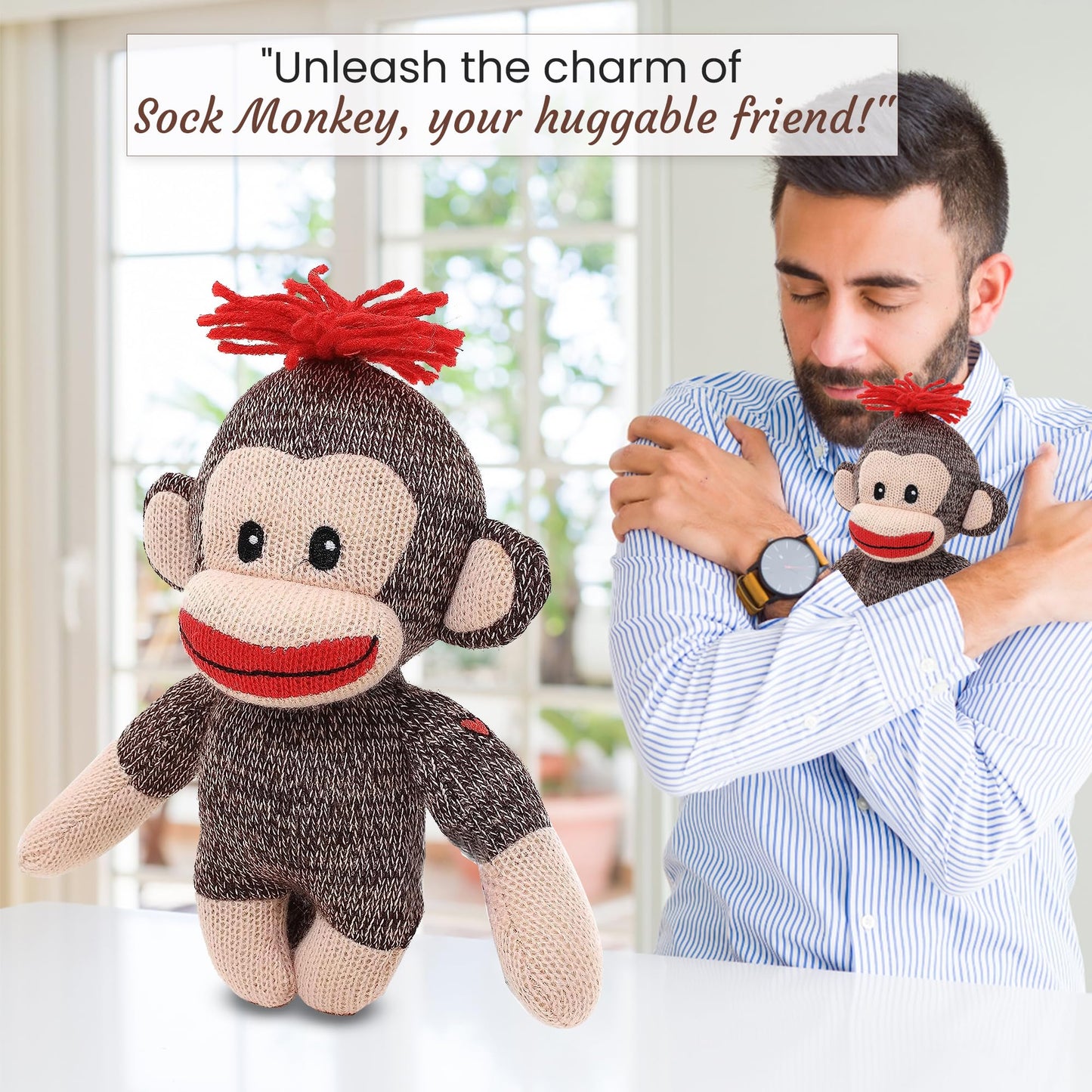 Plushland Adorable Sock Monkey, The Original Traditional Hand Knitted Stuffed Animal Toy Gift-for Kids, Babies, Teens, Girls and Boys Baby Doll